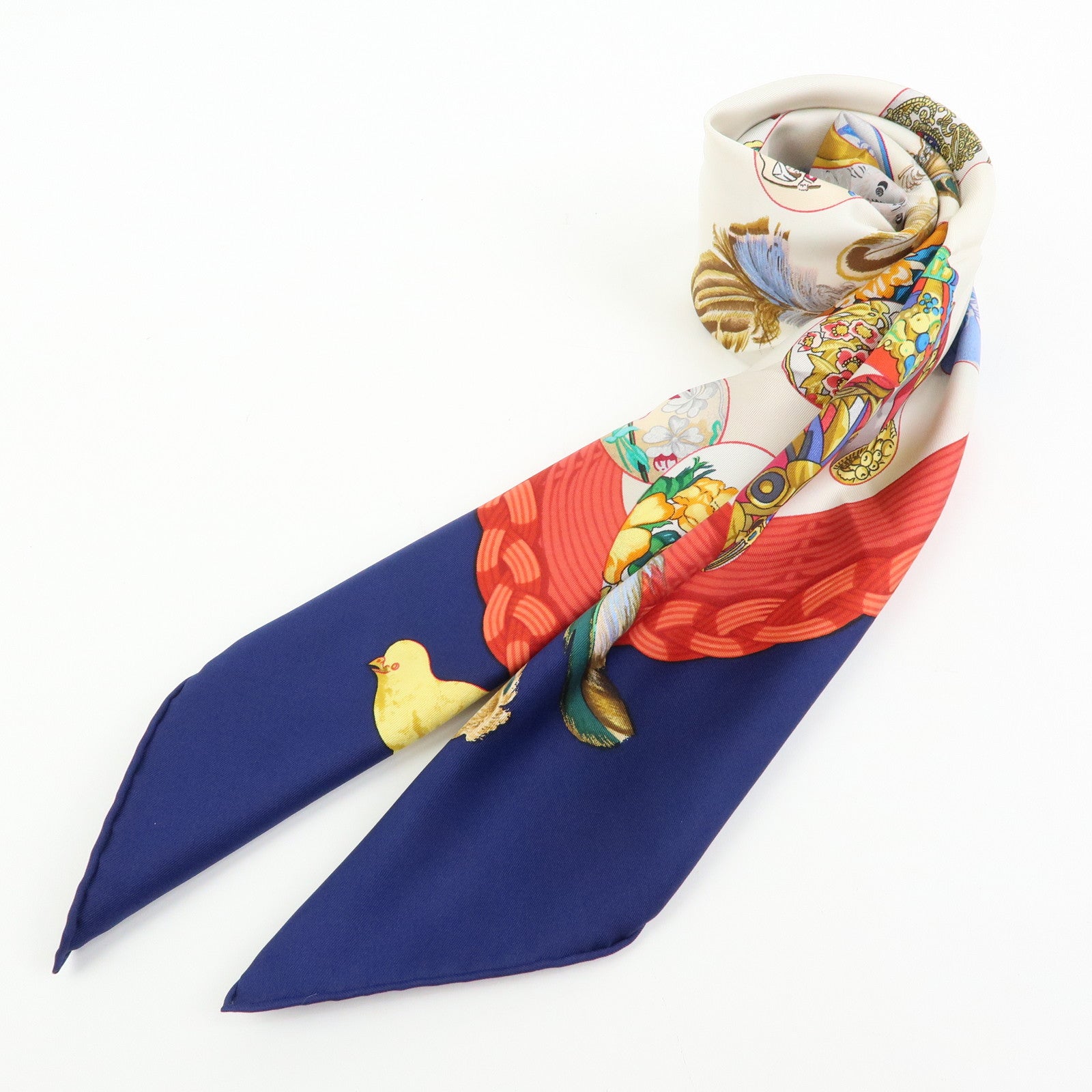 HERMES Carre 90 Silk 100% Scarf COUVEE D HERMES Blue Red White