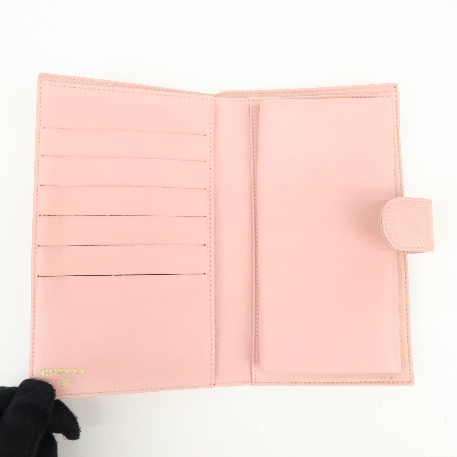 CHANEL COCO Mark Caviarskin Bi-fold Long Wallet Pink A13498