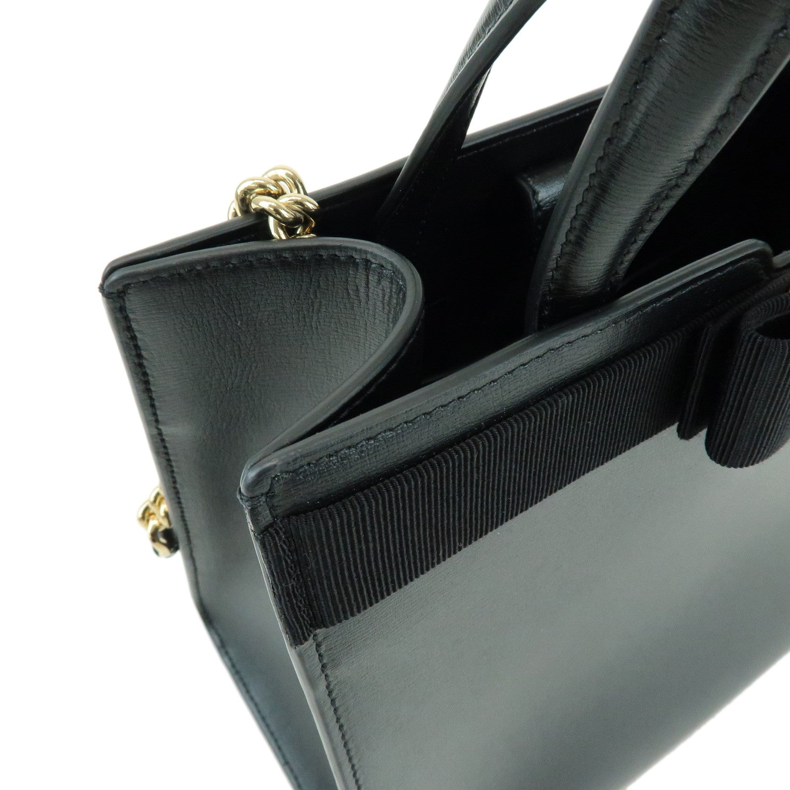 Ferragamo Vara Ribbon Leather 2Way Bag Hand Bag Black AU-21 1290