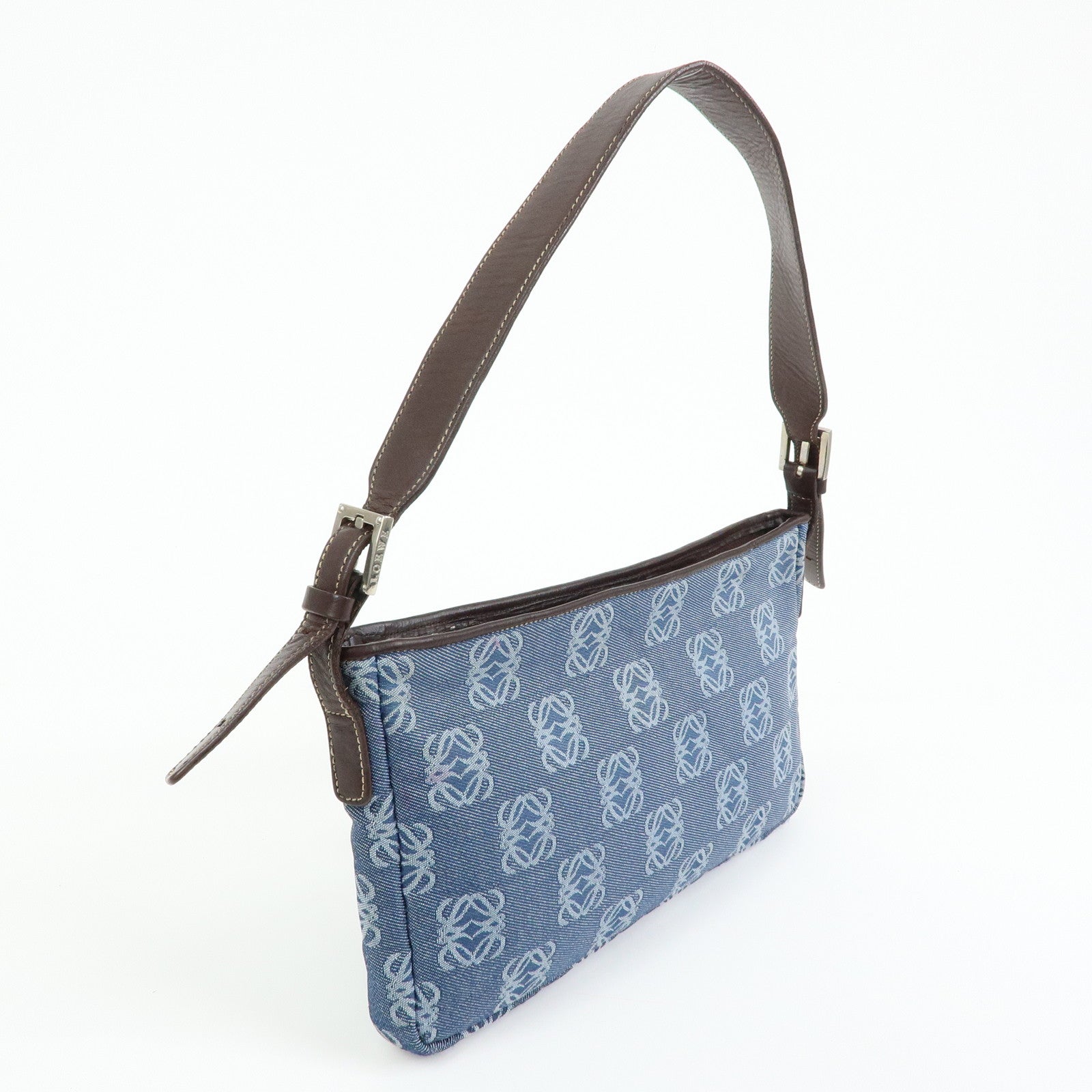 LOEWE Anagram Denim Leather Shoulder Bag Hand Bag Denim Brown