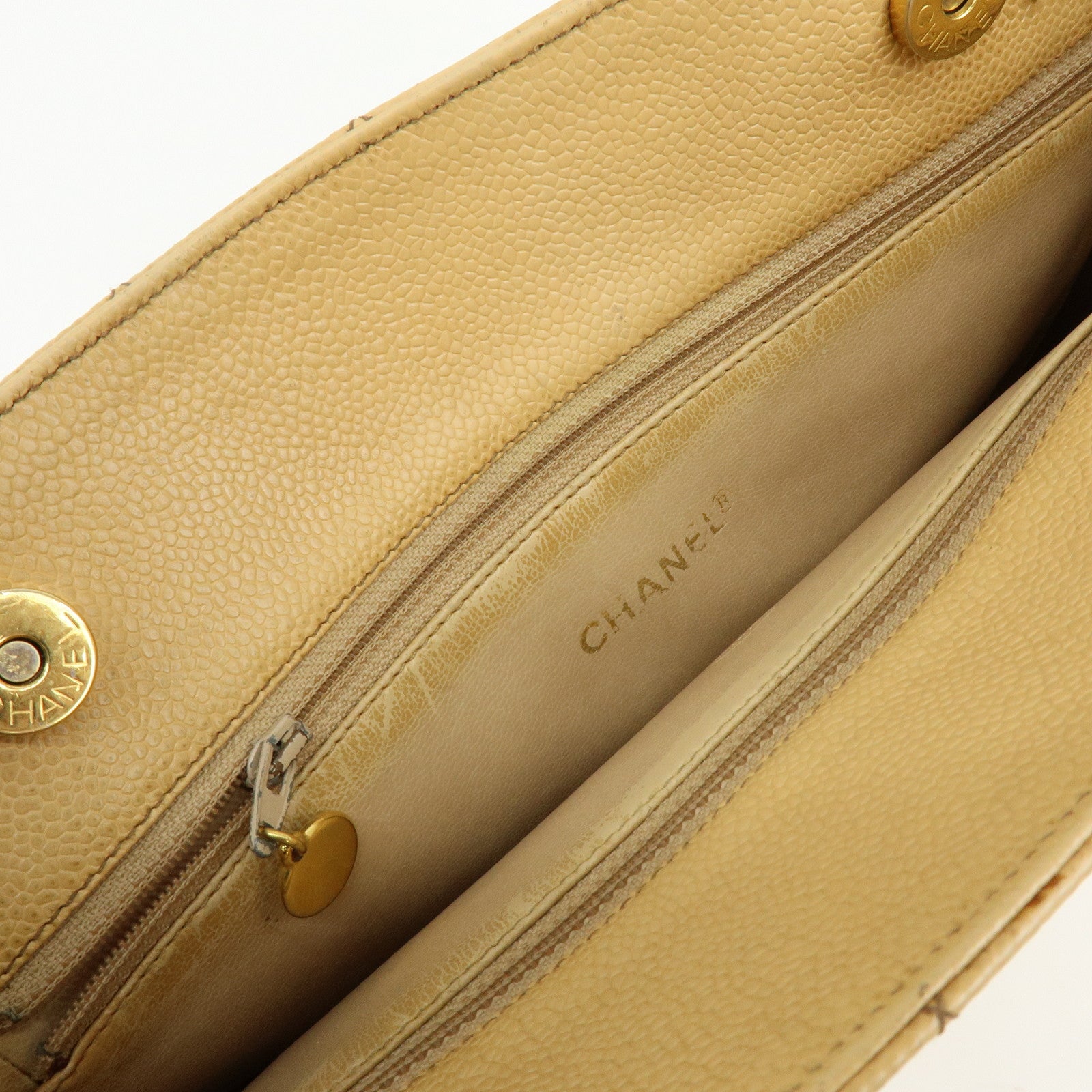 CHANEL Matelasse Caviarskin Shoulder Bag Hand Bag Beige