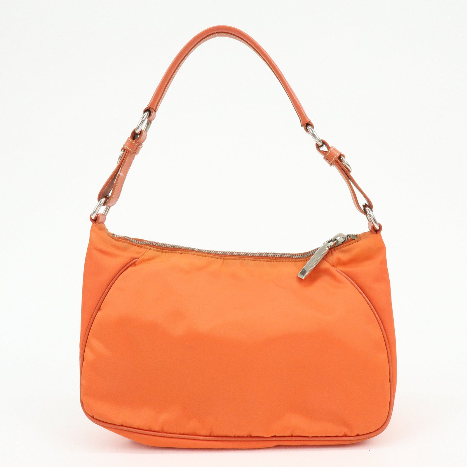 PRADA Triangle Logo Nylon Leather Shoulder Bag Hand Bag Orange