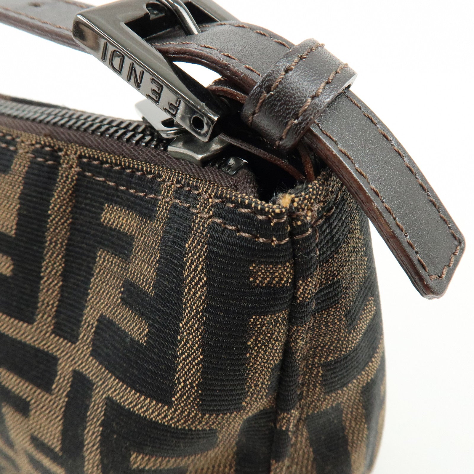 FENDI Zucca Canvas Leather Mini Pochette Pouch Hand Bag Brown 8N0001