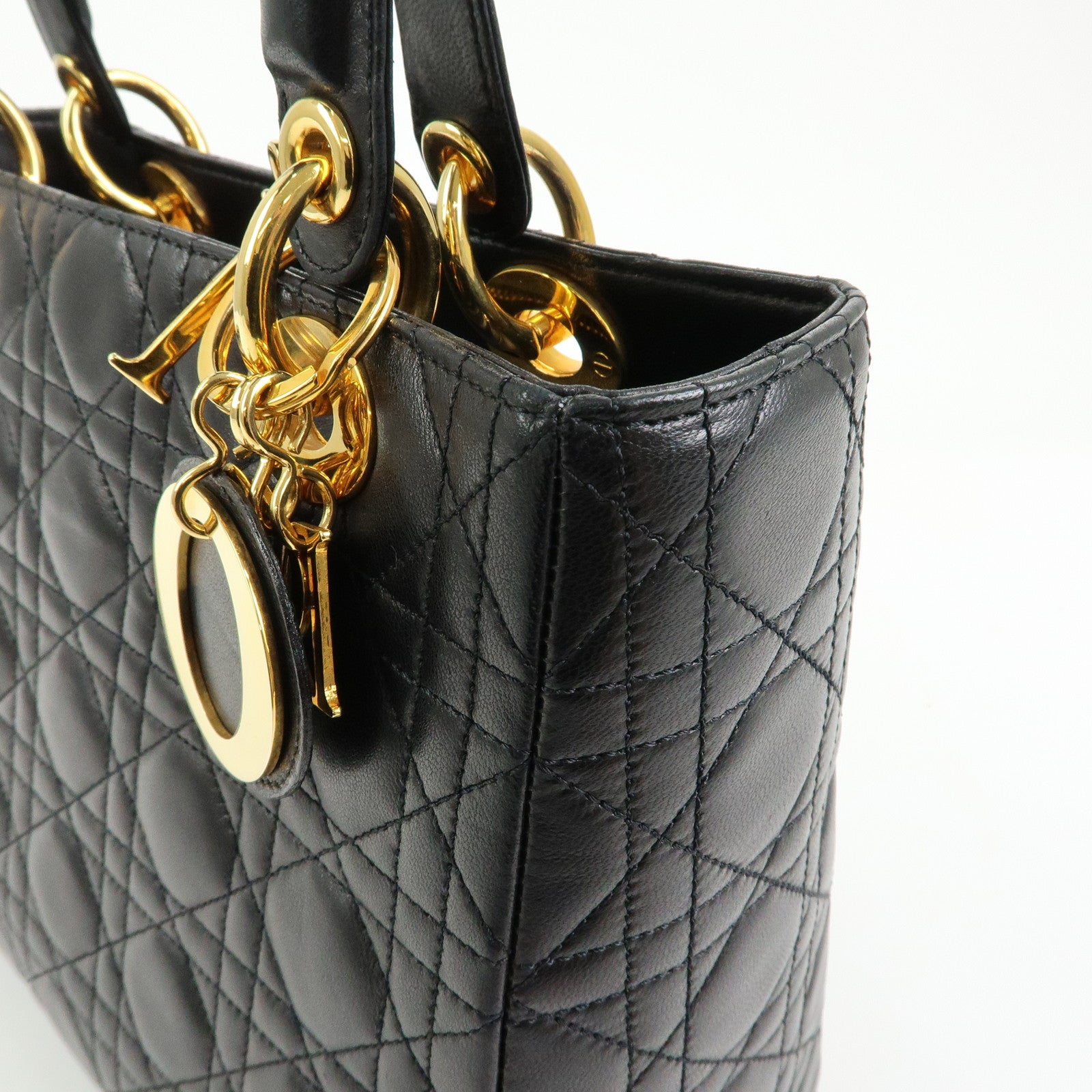 Christian Dior Cannage Lady Dior Leather Hand Bag Black