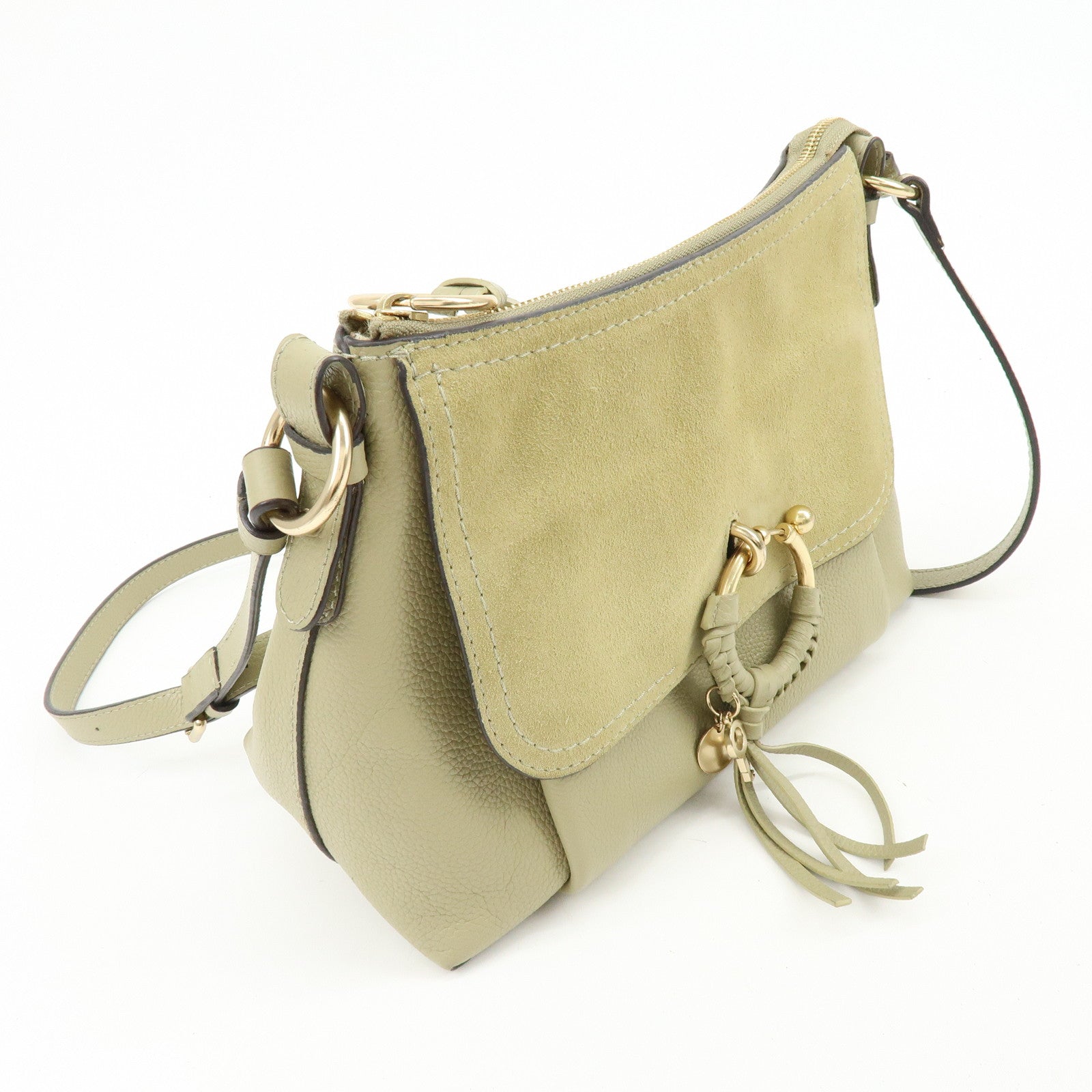 Chloe See by Chloe Joan Leather Suede 2Way Hand Bag Shoulder Bag Beige