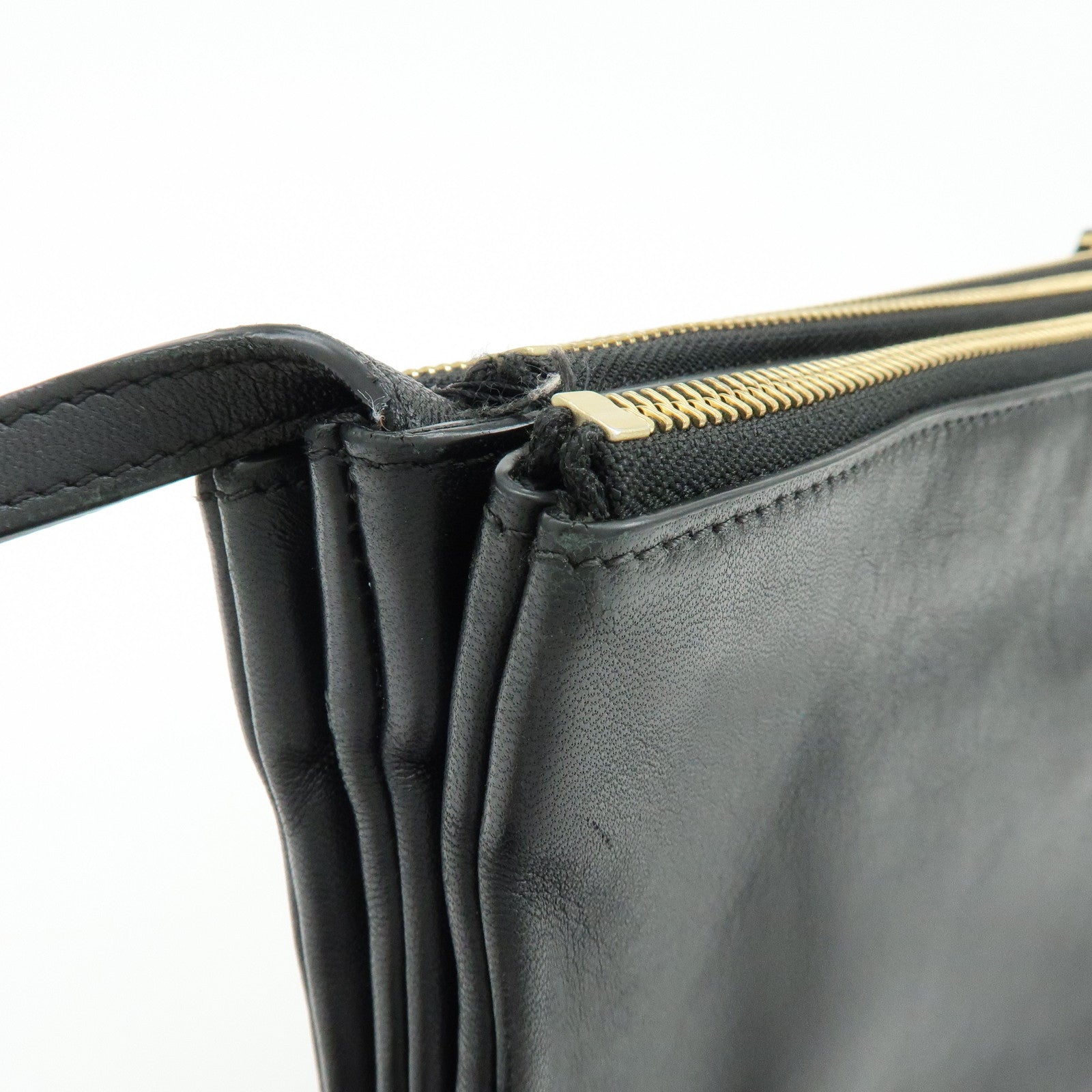 CELINE Trio Bag Leather Shoulder Bag Crossbody Bag Pouch Black