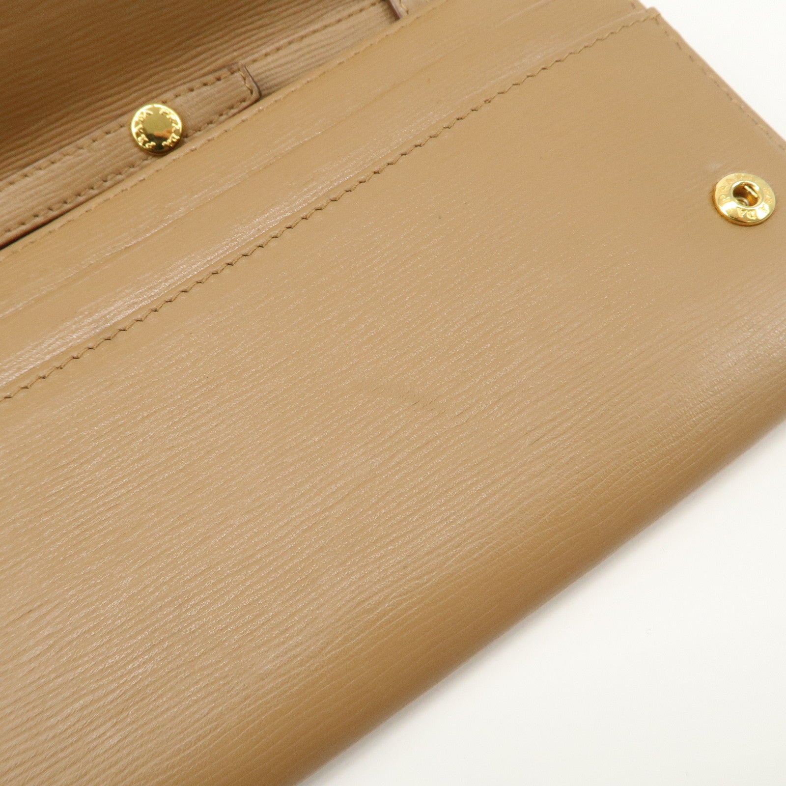 PRADA Logo Leather Chain Wallet WOC Beige Gold Hardware 1MT290 Used