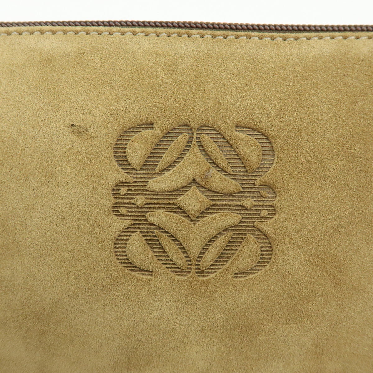 LOEWE Anagram Suede Accessory Pouch Makeup Bag Pouch Beige Gold