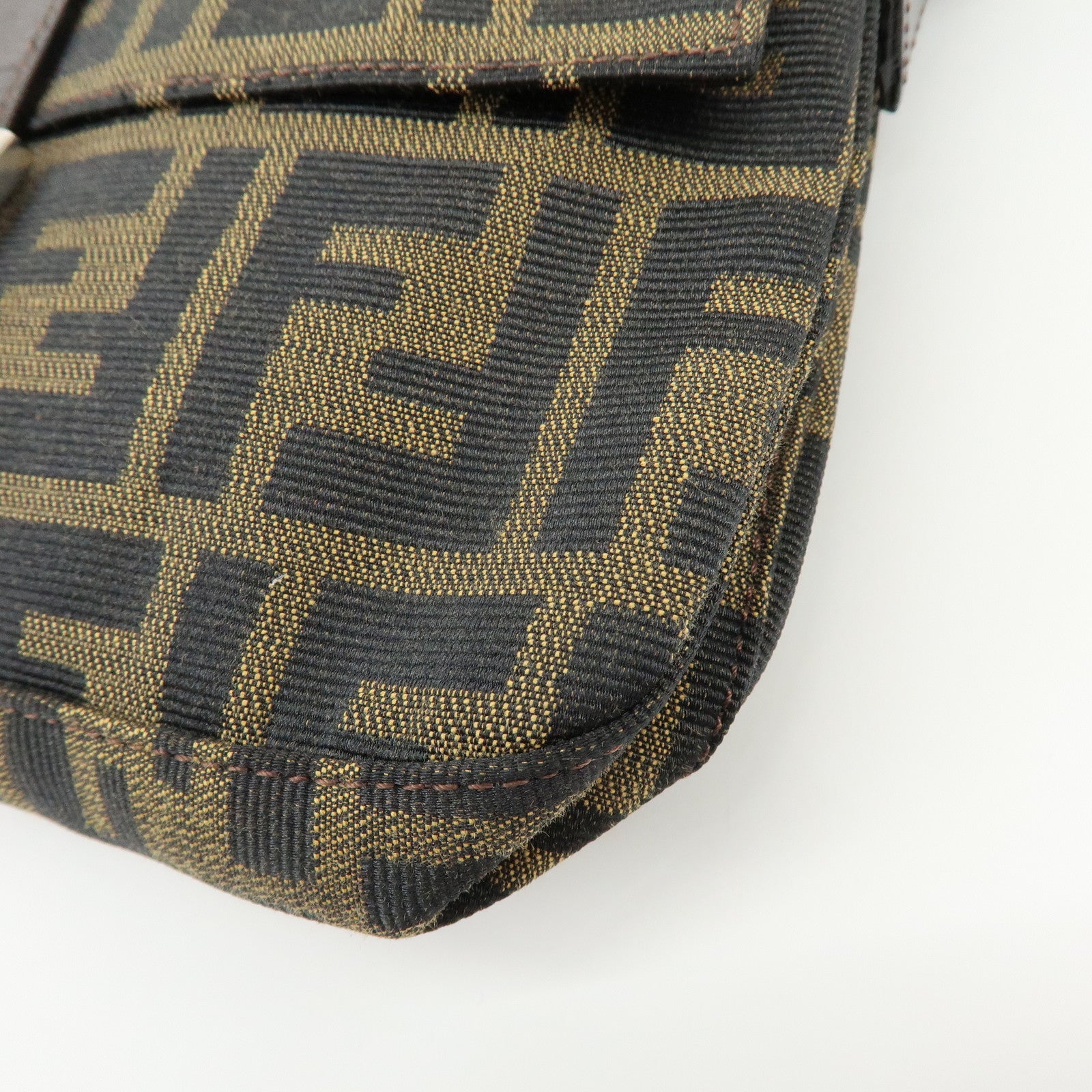 FENDI Mamma Baguette Canvas Leather Shoulder Bag Hand Bag Brown 26424