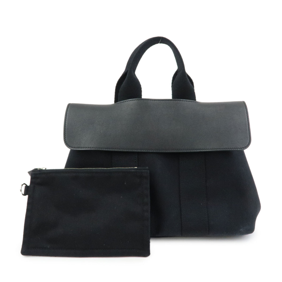 HERMES Toile Chevron Valparaiso PM Tote Bag Hand Bag □Q Stamped Black