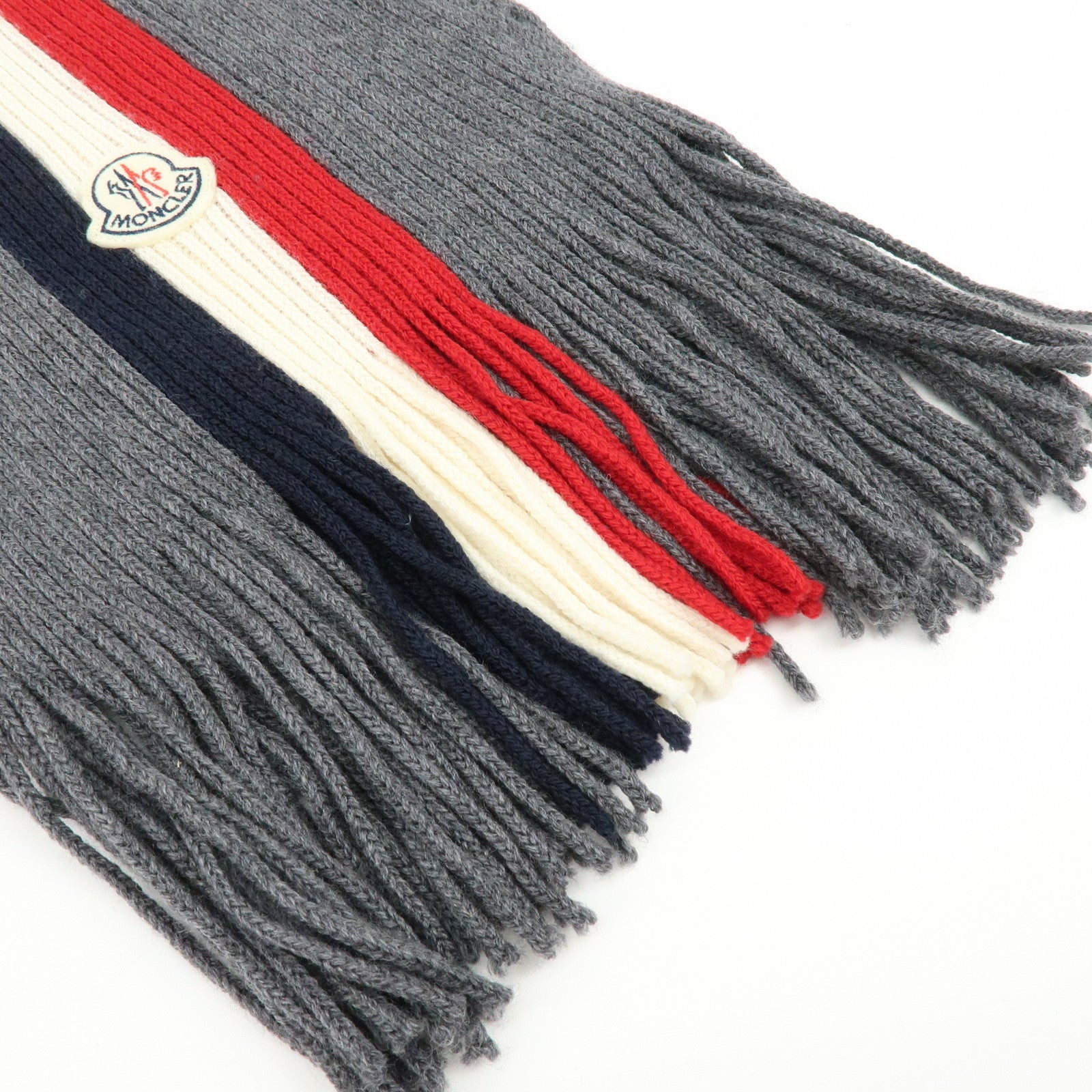 Moncler Wool 100% Scarf Stole Tri-color Gray Navy White Red