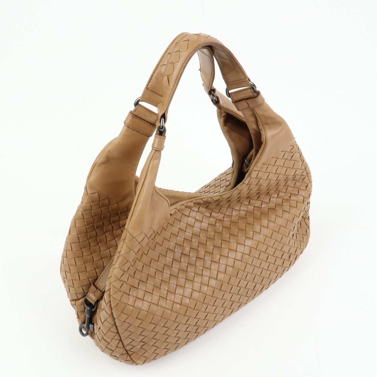 BOTTEGA VENETA Intrecciato Campana Medium Leather Hobo Bag Beige 125787