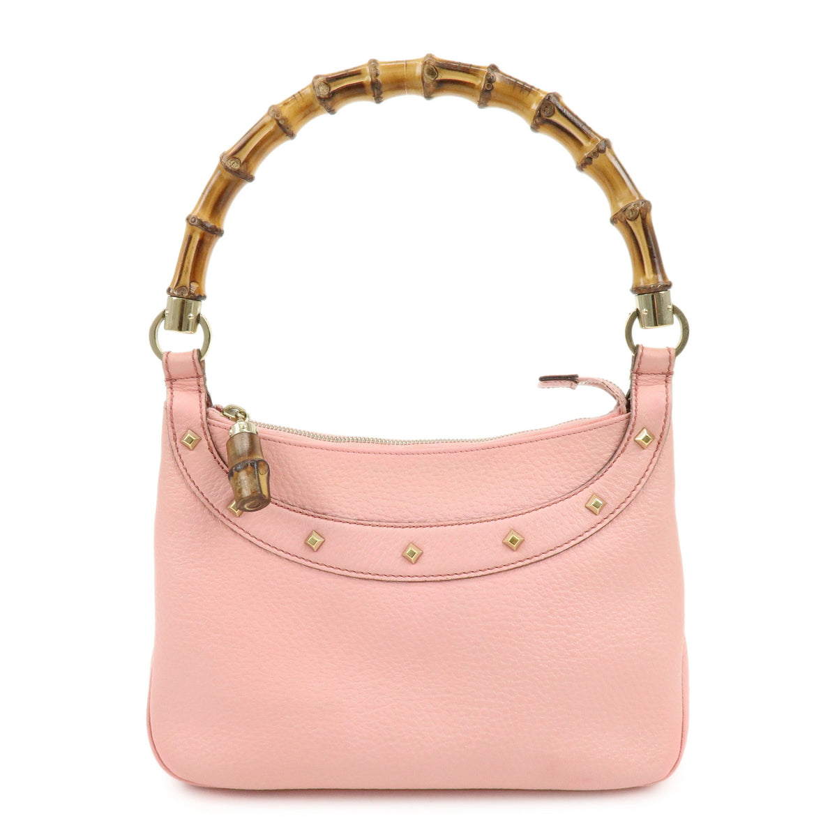 GUCCI Bamboo Leather Hand Bag Shoulder Bag Studs Pink 137378