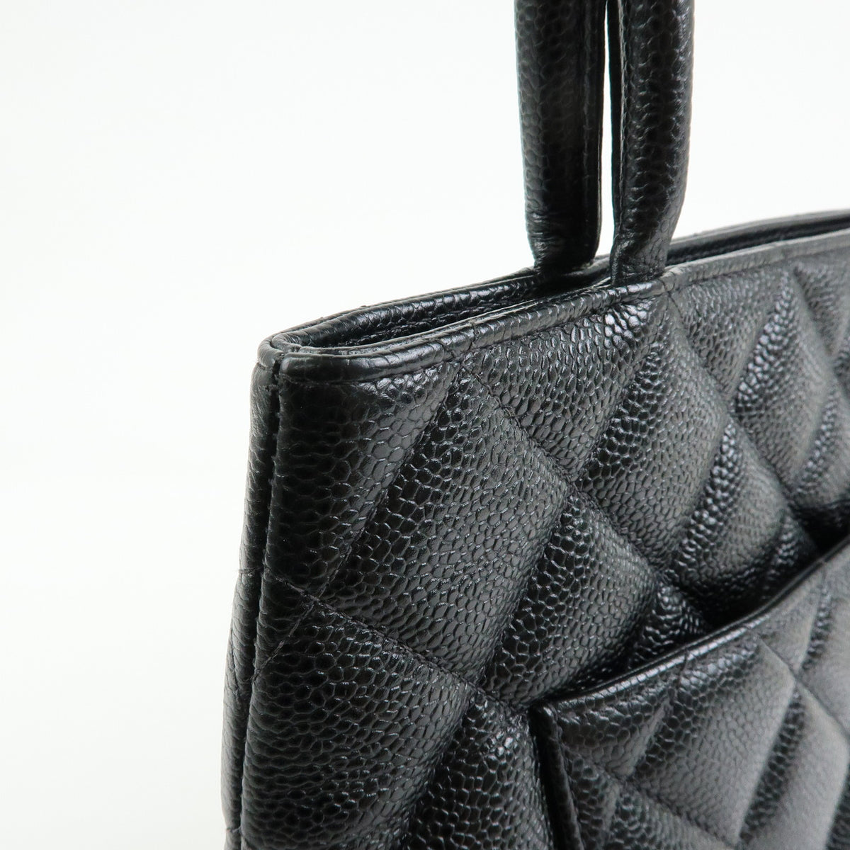 CHANEL Medallion Matelasse COCO Mark Caviarskin Tote Bag Black A01804