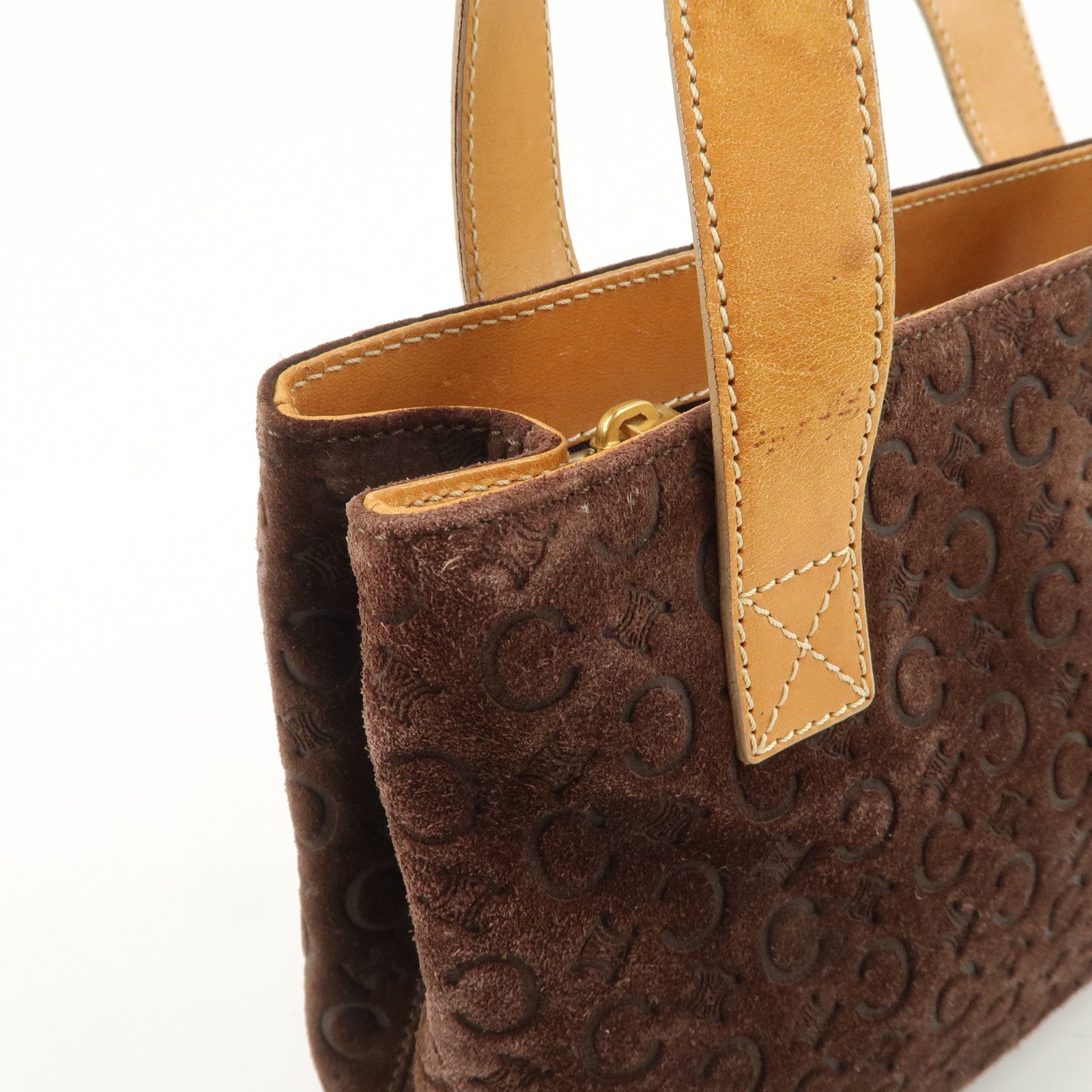 CELINE C Macadam Suede Leather Tote Bag Hand Bag Dark Brown Used