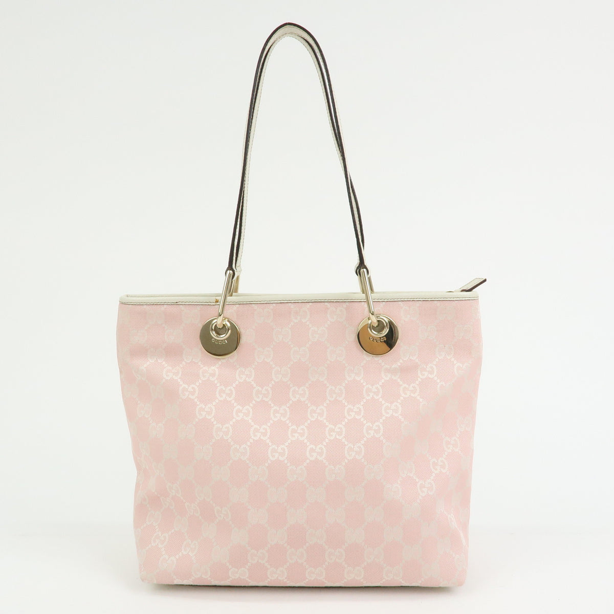 GUCCI GG Canvas Leather Tote Bag Shoulder Bag Pink White 139552