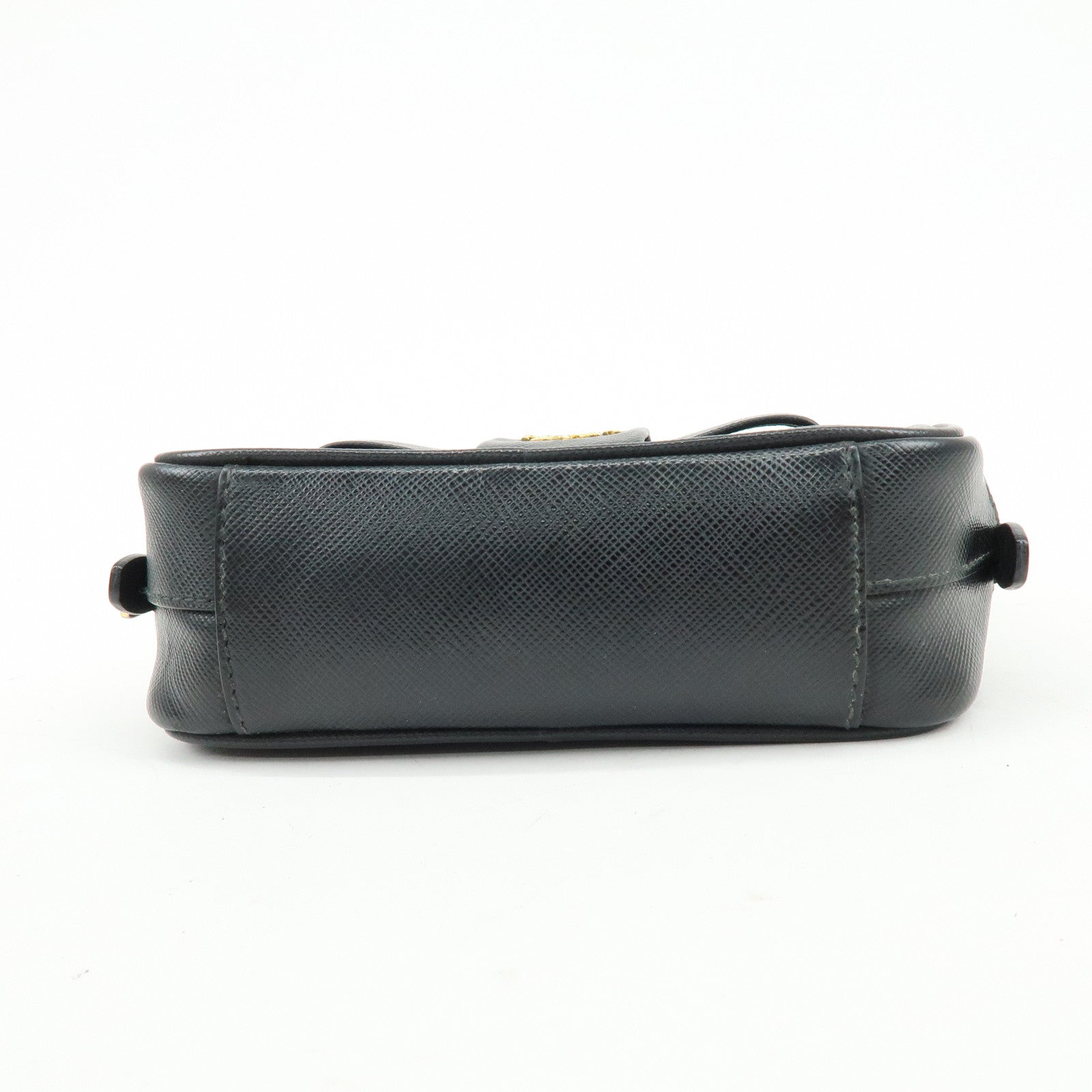PRADA Saffiano Leather Shoulder Crossbody Bag Ribbon Motif Black 1NF674