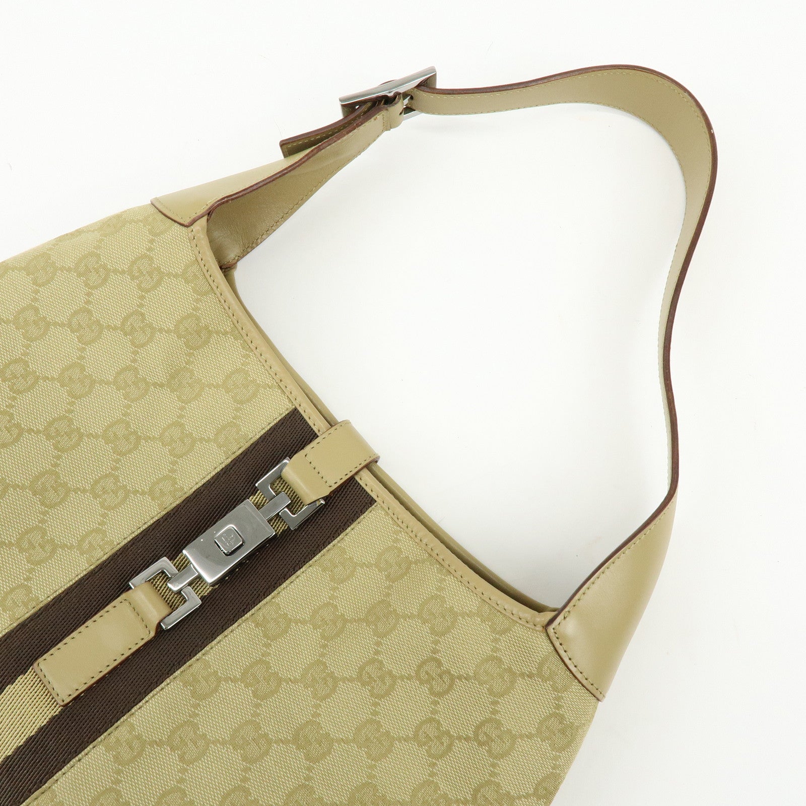 GUCCI Jackie Sherry GG Canvas Leather Shoulder Bag Beige 00963 001998