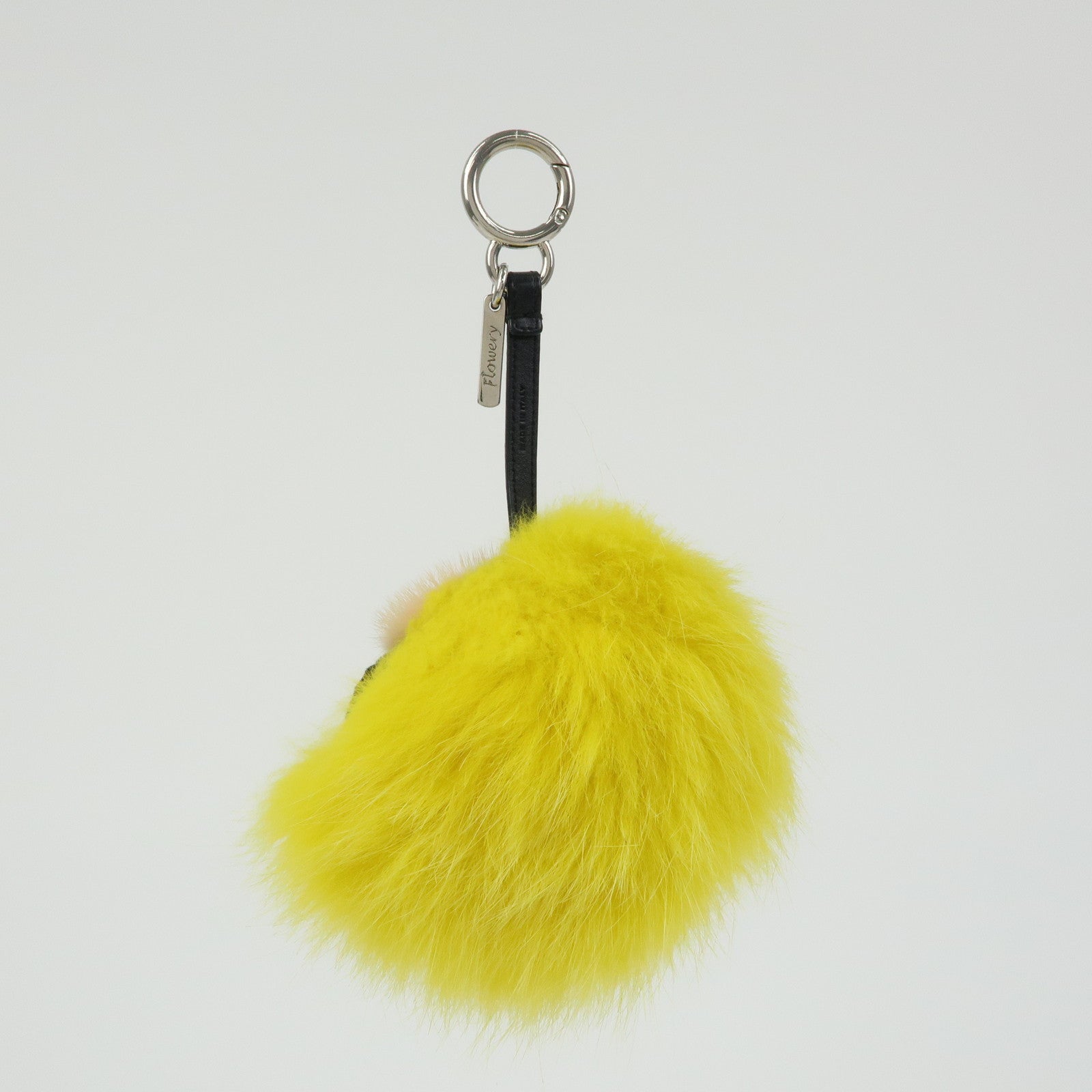 FENDI Monster Fur Leather Bag Charm Key Chain Yellow Black