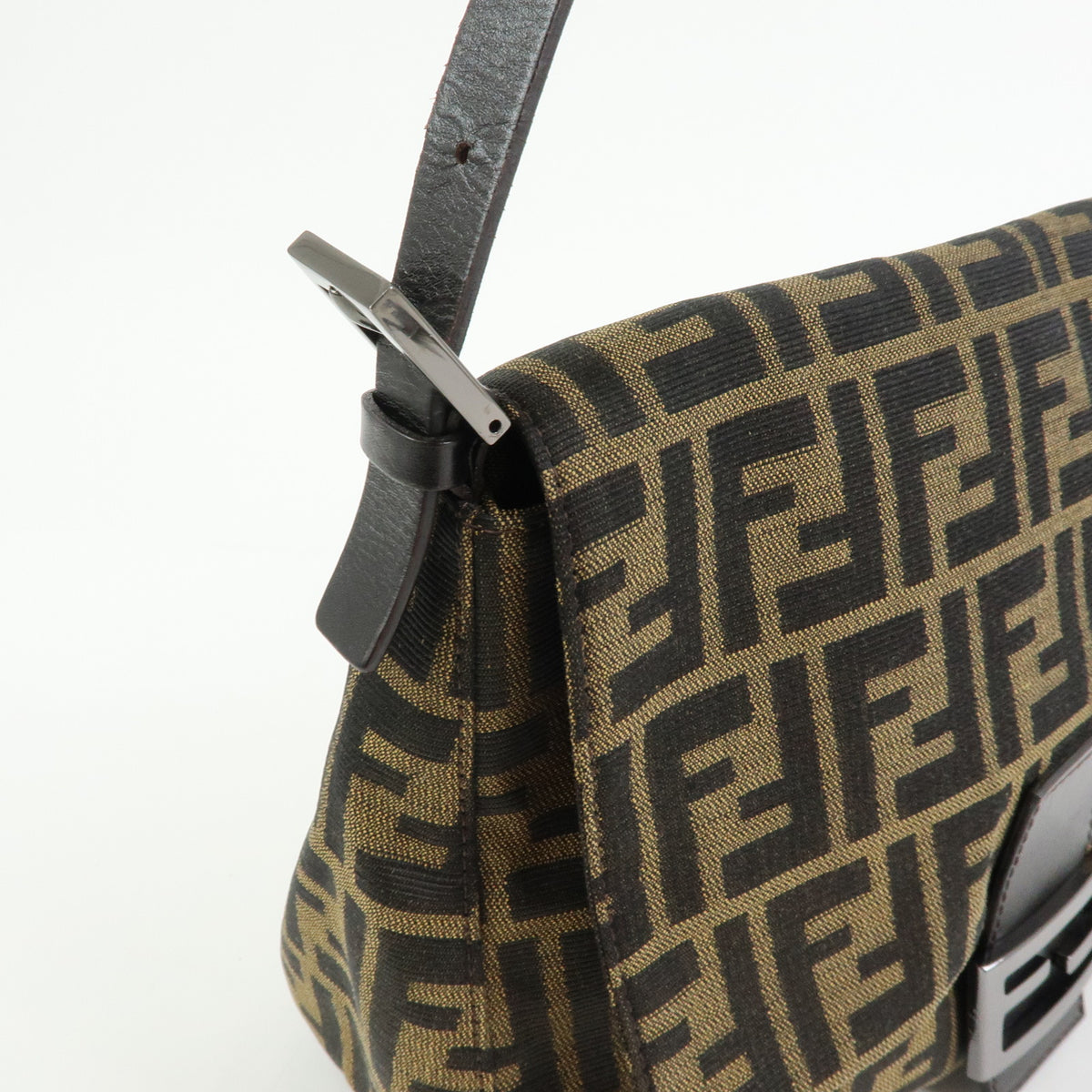 FENDI Mamma Baguette Zucca Canvas Leather Shoulder Bag Brown 8BR001