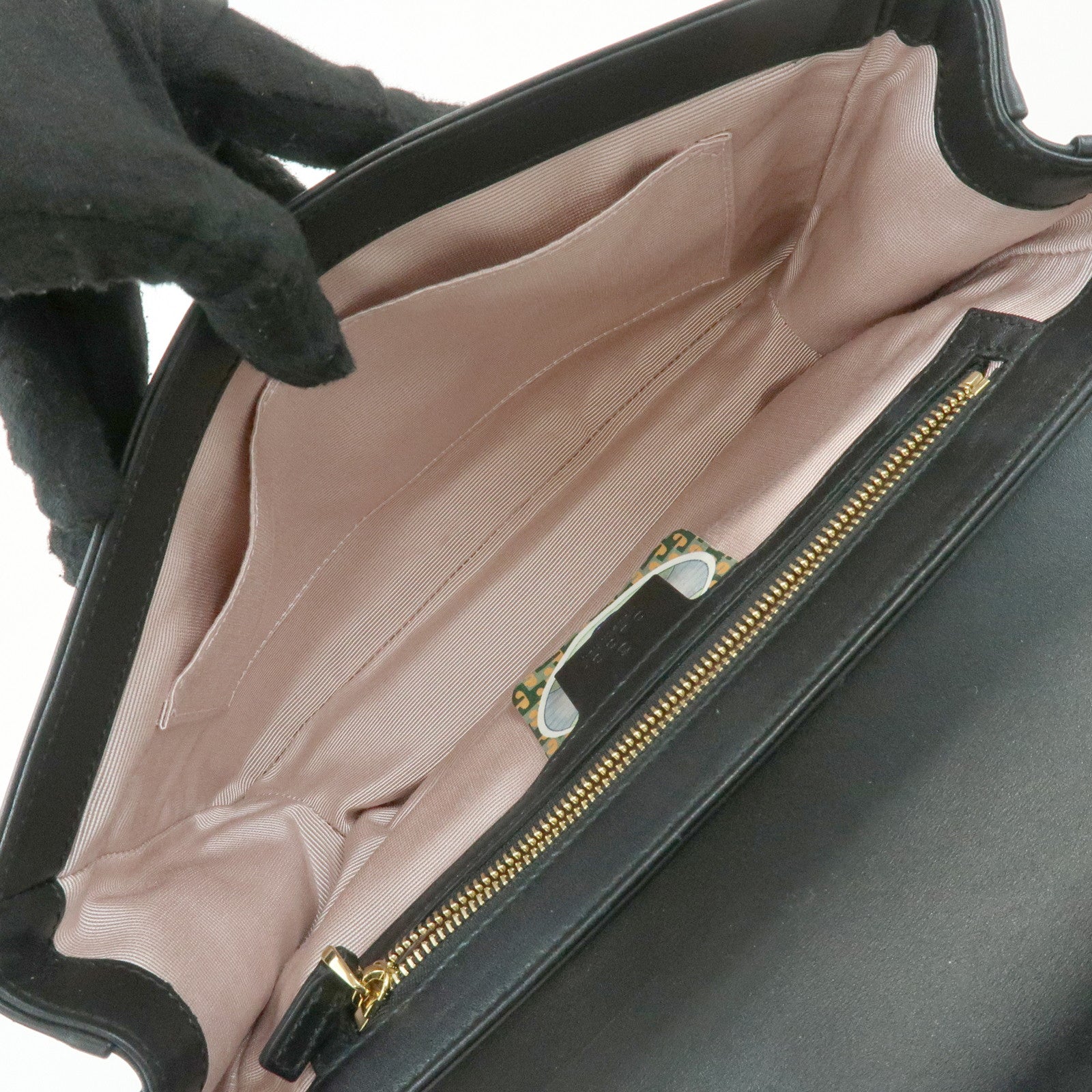 GUCCI Raja Calf Leather Rhinestone Chain Shoulder Bag Black 537241