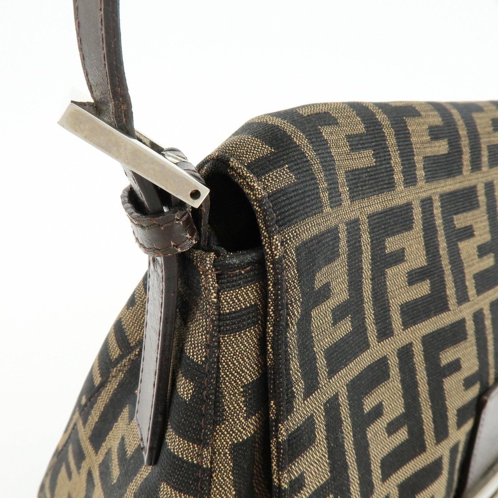 FENDI Mamma Baguette Canvas Leather Shoulder Hand Bag Brown 17132642