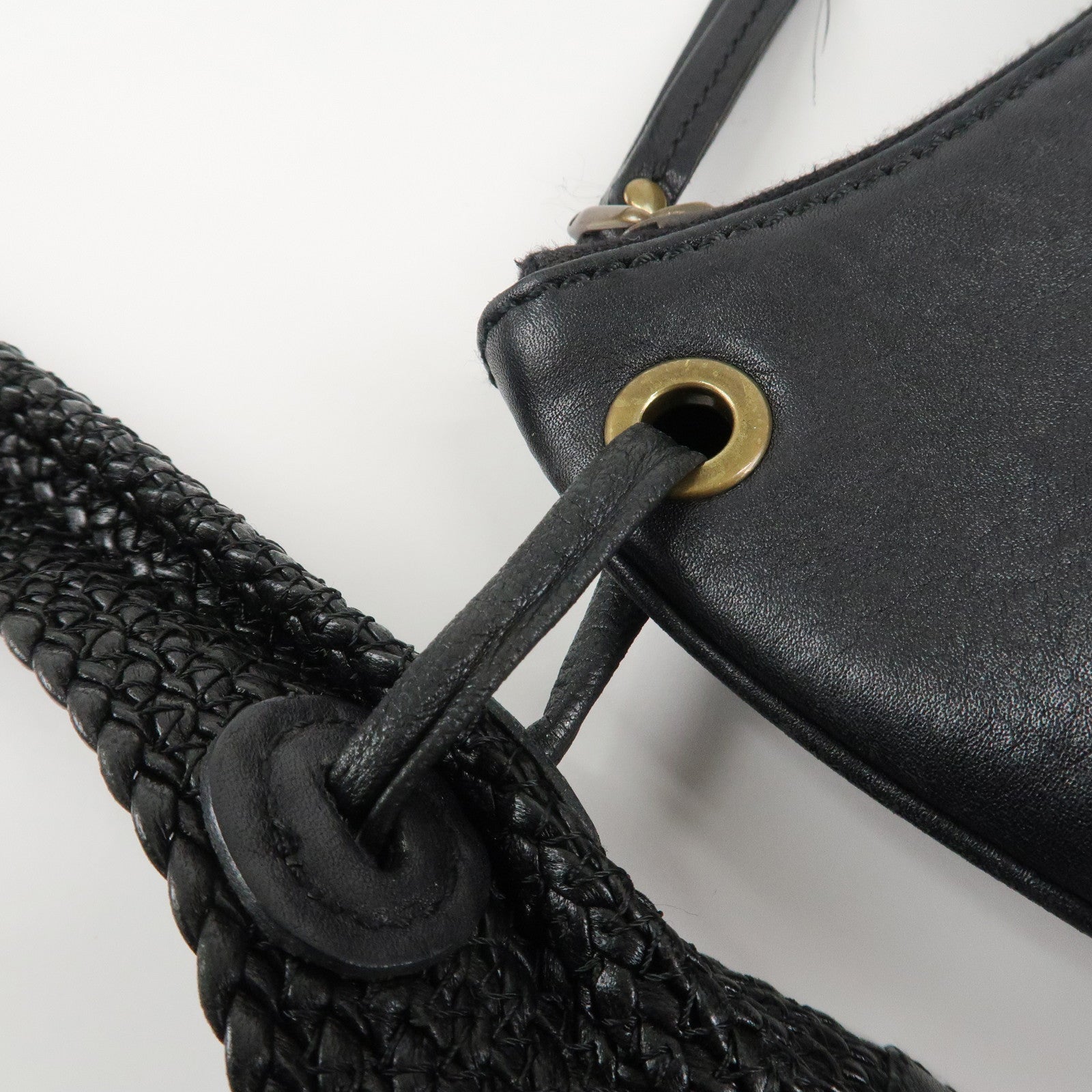 GUCCI Logo Leather Hobo Bag Shoulder Bag Hand Bag Black 204990 Used