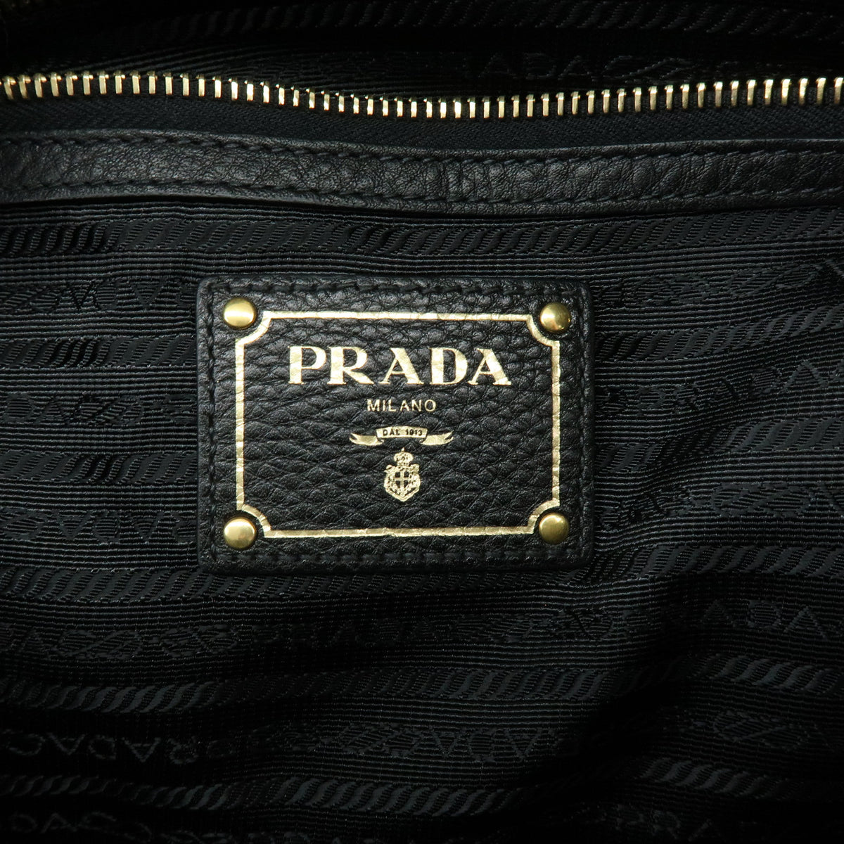 PRADA Logo Leather Shoulder Bag Hand Bag Tote Bag Black