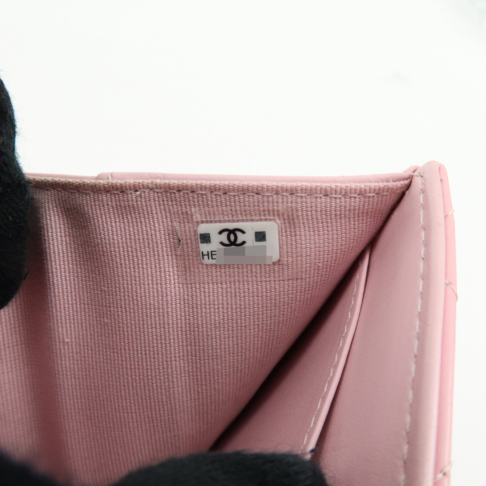 CHANEL COCO Mark Wild Stitch Calf Skin Tri-Fold Compact Wallet Pink