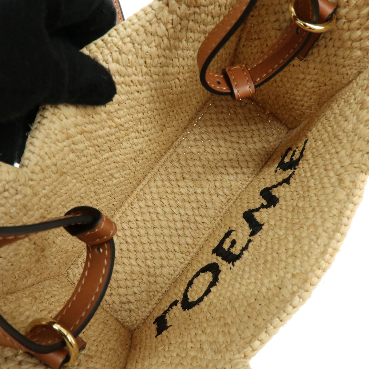 LOEWE Font Tote Small Raffia Leather 2Way Bag Shoulder Bag Natural