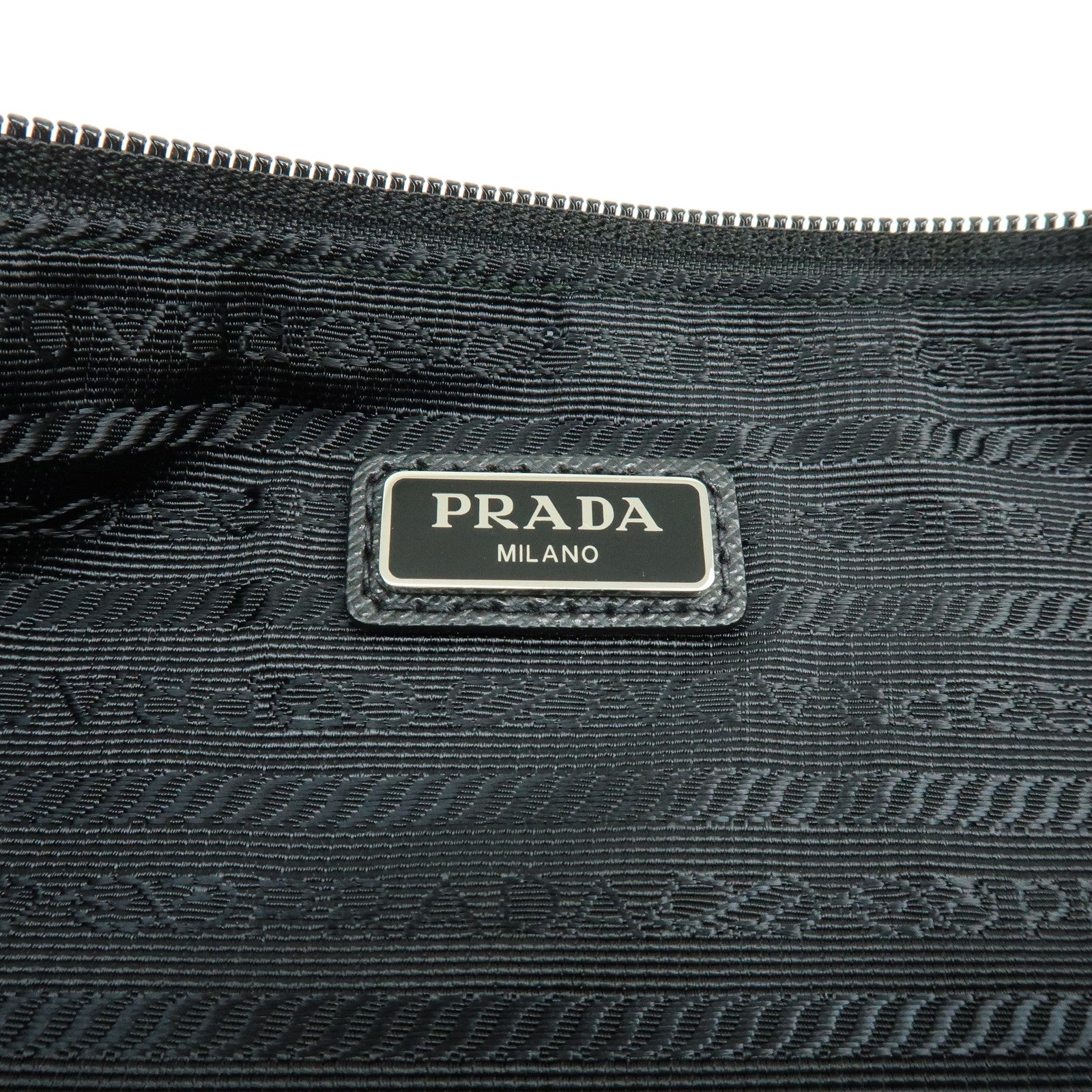 PRADA Triangle Logo Nylon Saffiano Leather Clutch Bag Black 2VN012