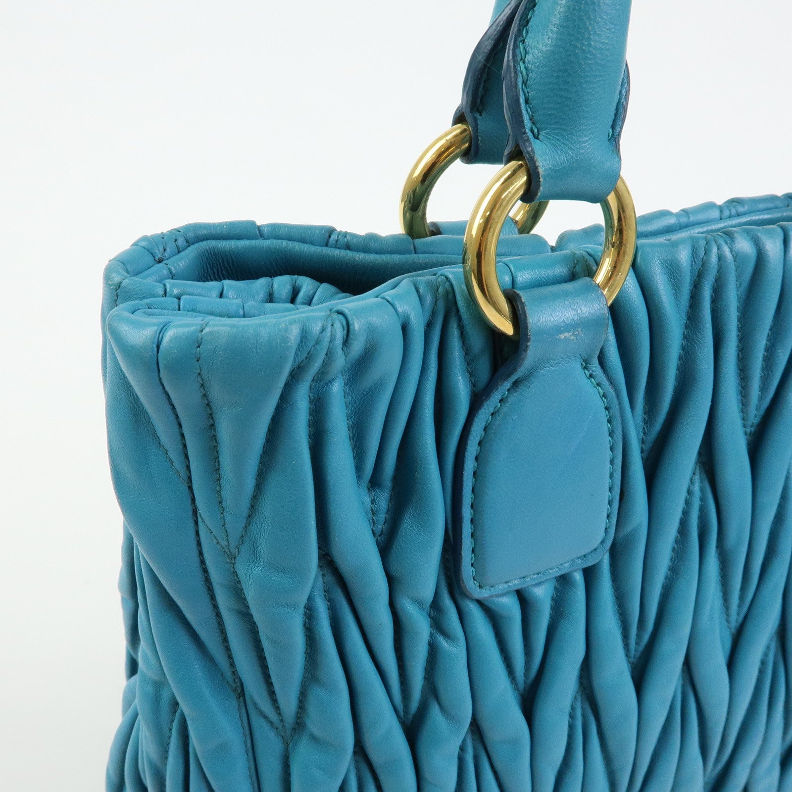 MIU MIU Matelasse Nappa Leather 2Way Bag Hand Shoulder Bag Blue RN0874
