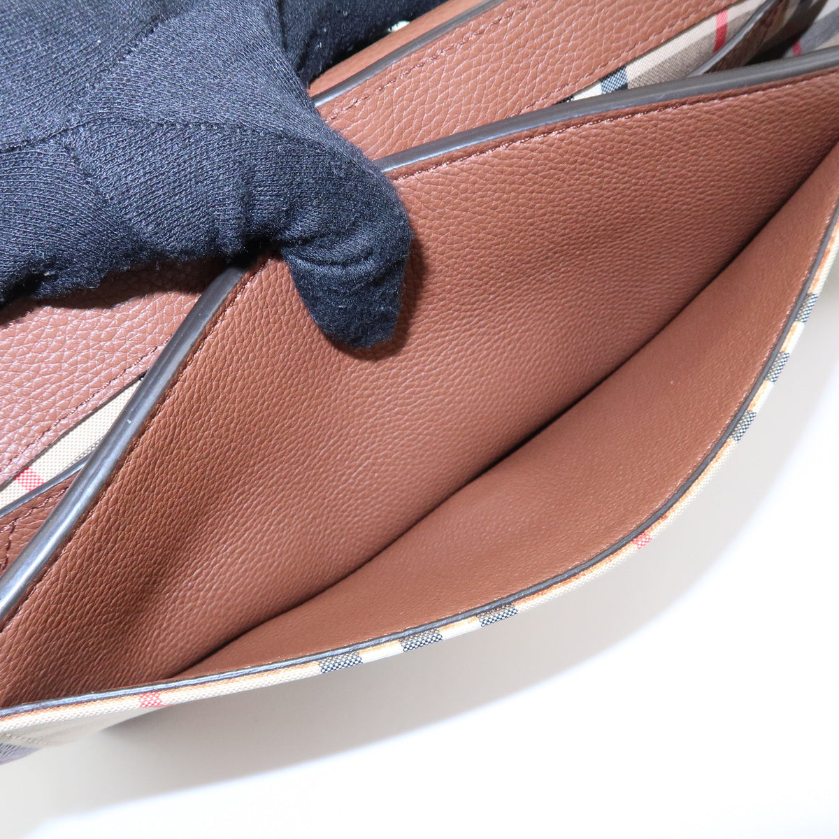 BURBERRY Nova Plaid Leather Canvas Shoulder Bag Crossbody Bag Brown