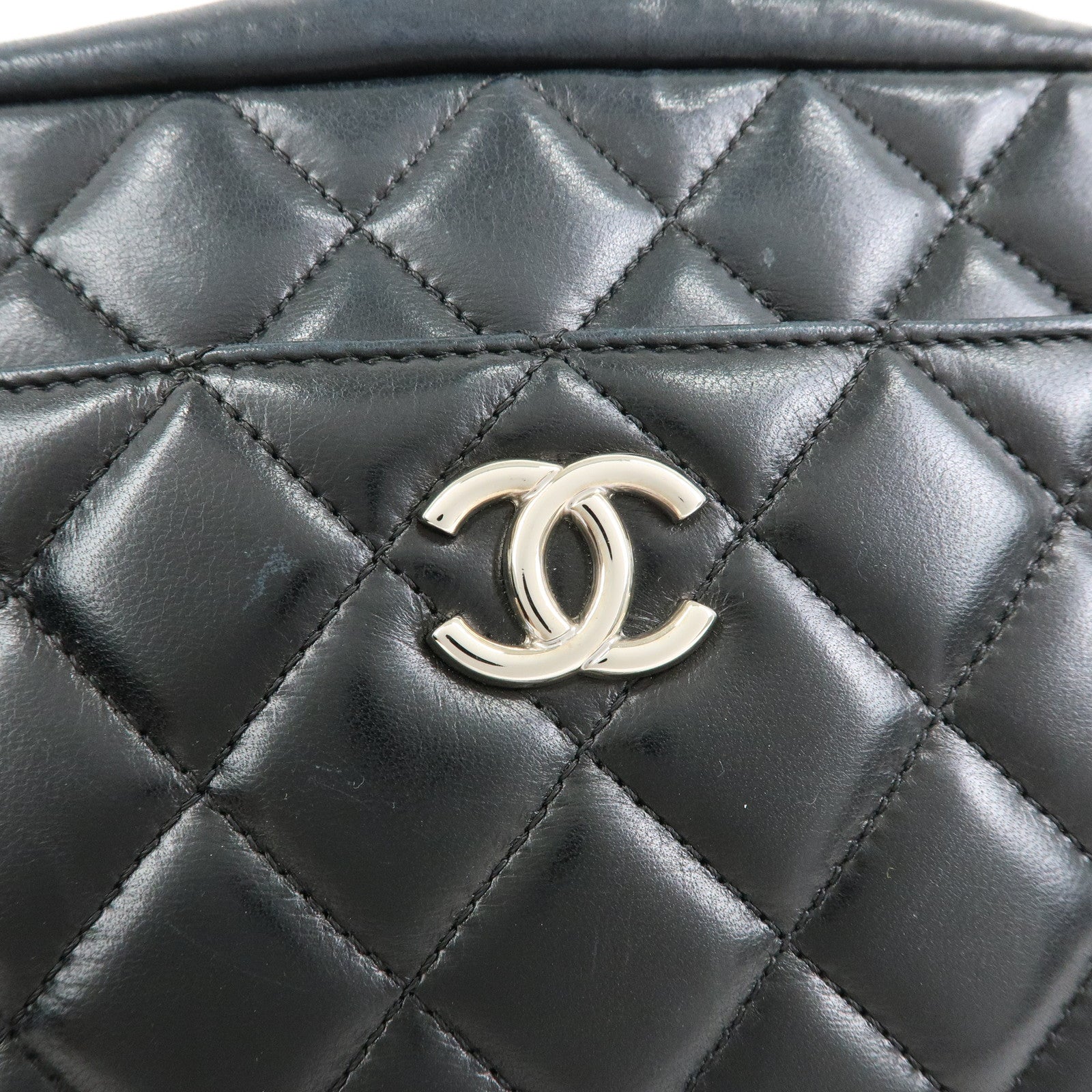CHANEL COCO Mark Matelasse Lamb Skin Chain Shoulder Bag Hand Bag Black