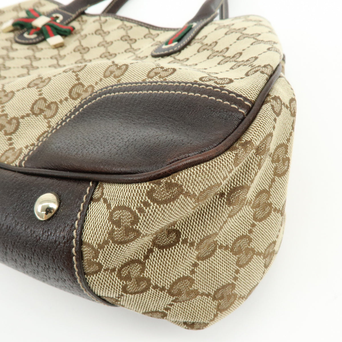 GUCCI Princy Sherry GG Canvas Leather Tote Bag Beige Brown 163805