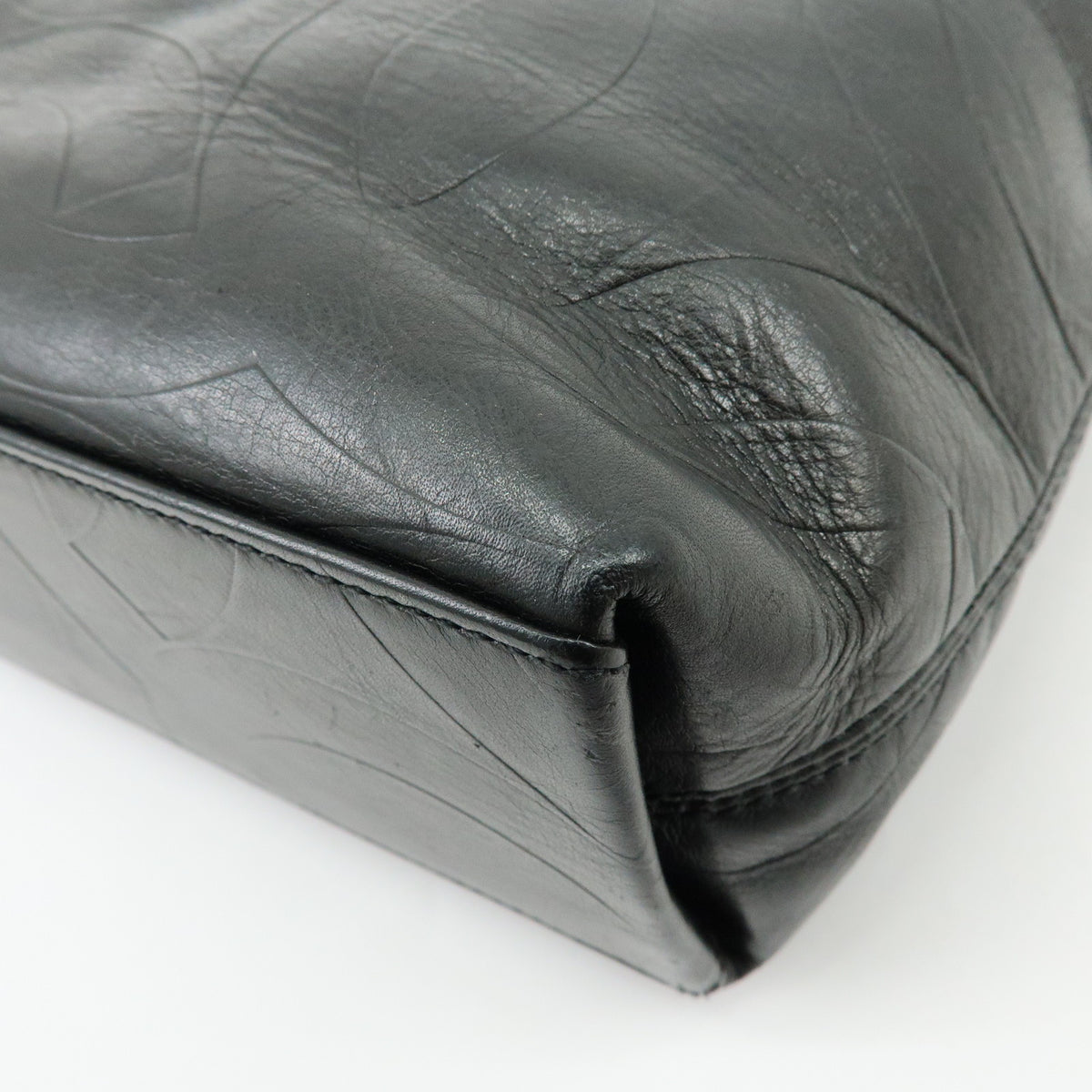 CHANEL COCO Mark Lamb Skin Tote Bag Shoulder Bag Black