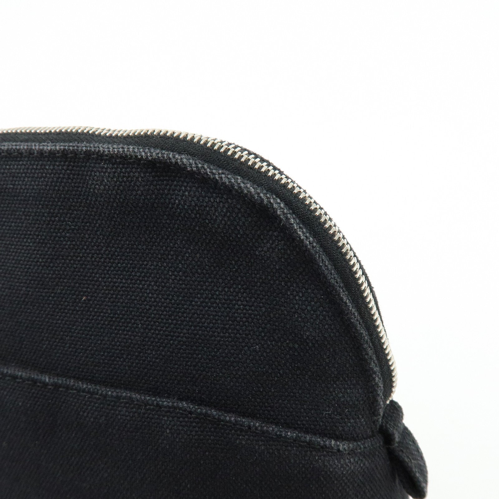 HERMES Bolide Pouch MM Cotton Leather Cosmetic Bag Black Brown