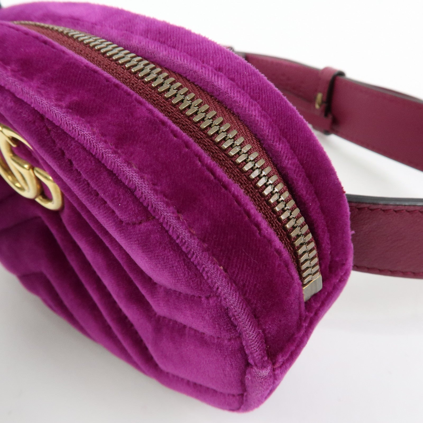 GUCCI GG Marmont Double G Velvet Leather Waist Pouch Body Bag 476434