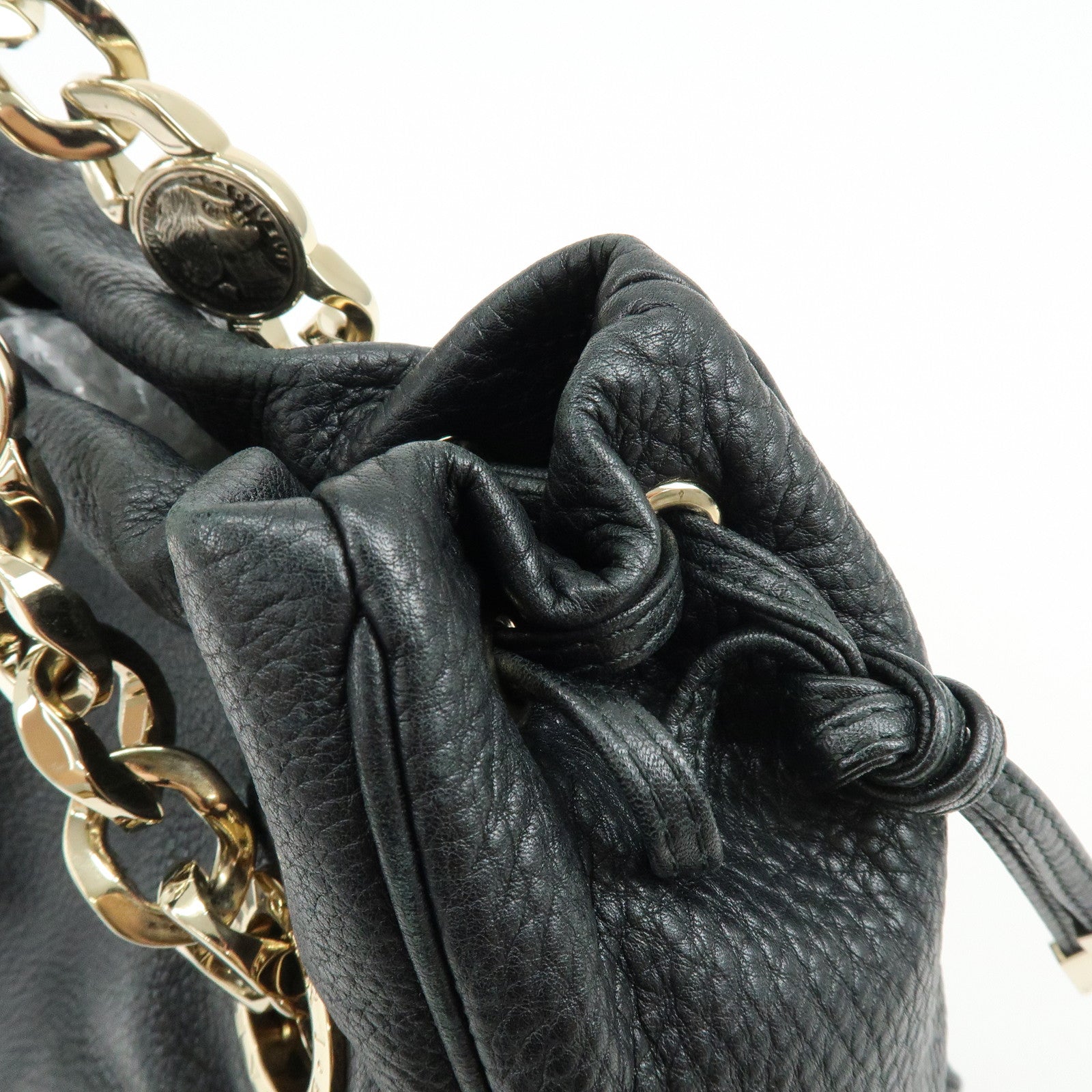 BVLGARI Monete Leather Chain 2Way Bag Shoulder Bag Black Gold