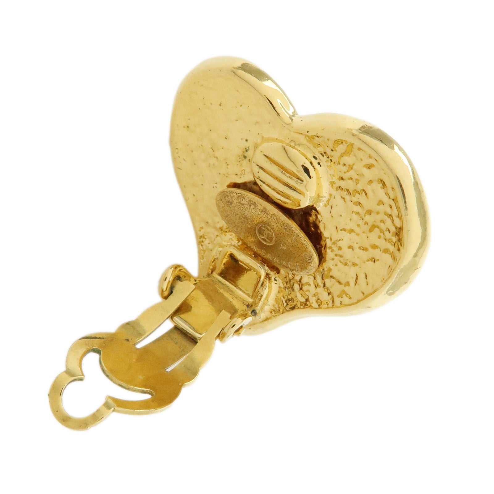 CHANEL COCO Mark Gold Plated Heart Clip on Earrings Gold