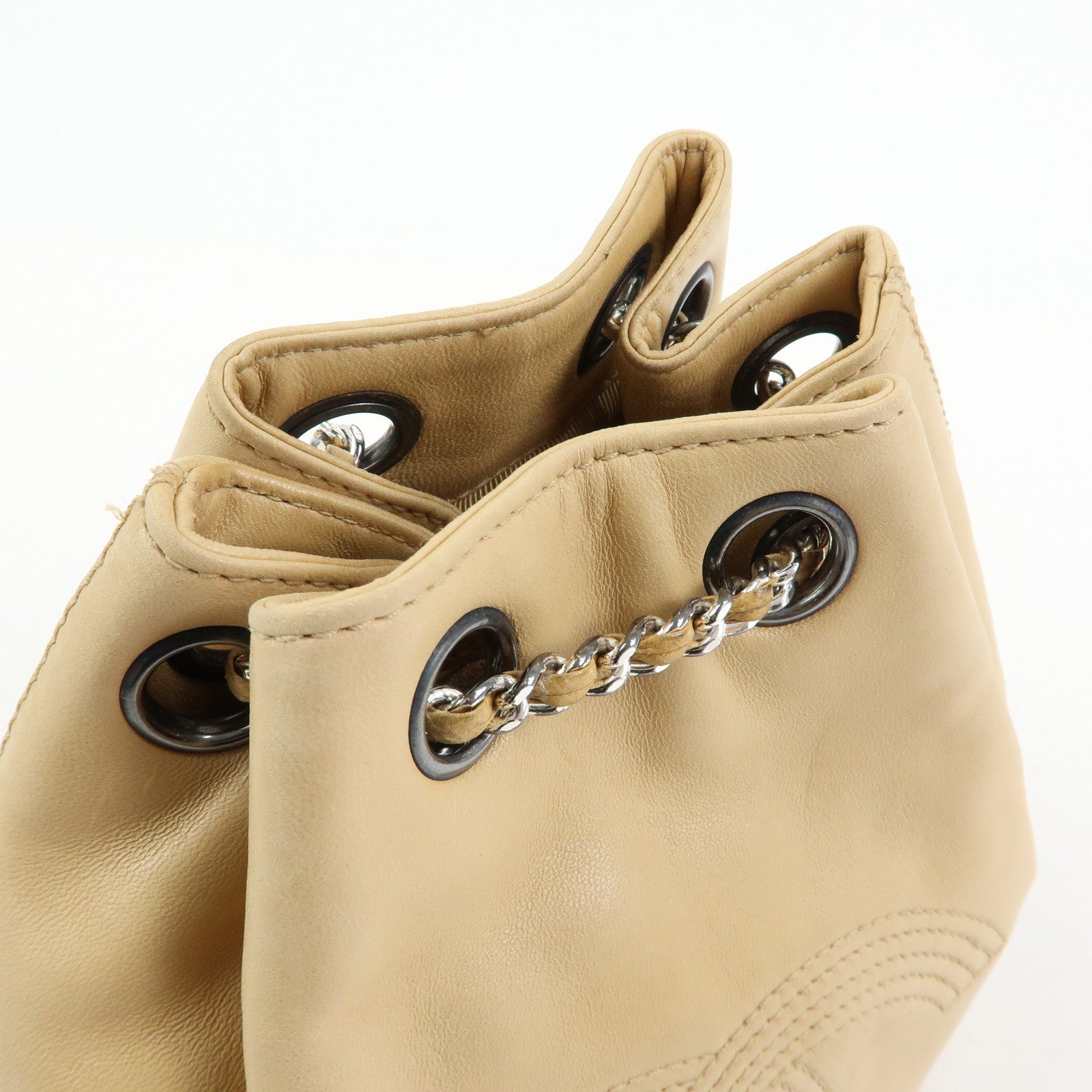 CHANEL COCO Mark Lamb Skin Backpack Shoulder Bag Beige