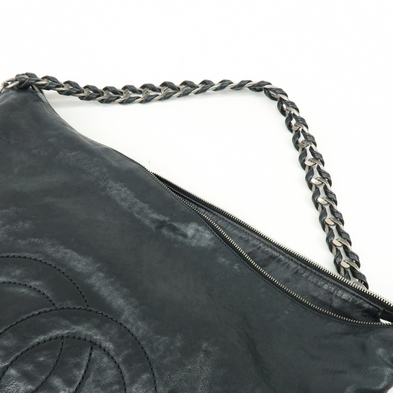 CHANEL Luxury Line COCO Mark Calf Leather Shoulder Bag Hand Bag Black