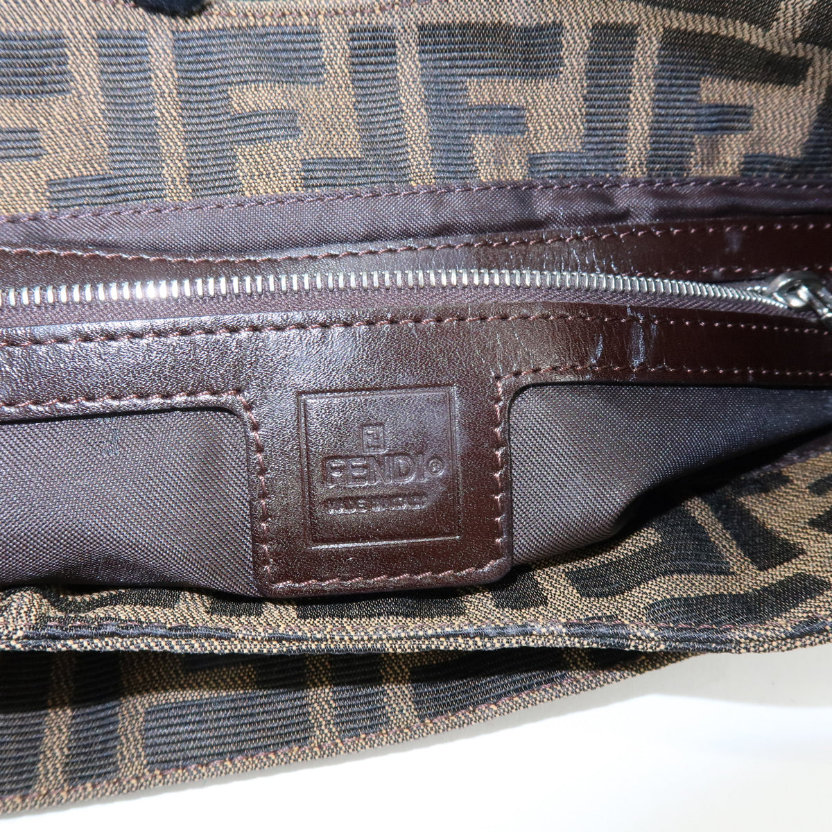 FENDI Zucca Canvas Leather Hand Bag Shoulder Bag Brown 26569