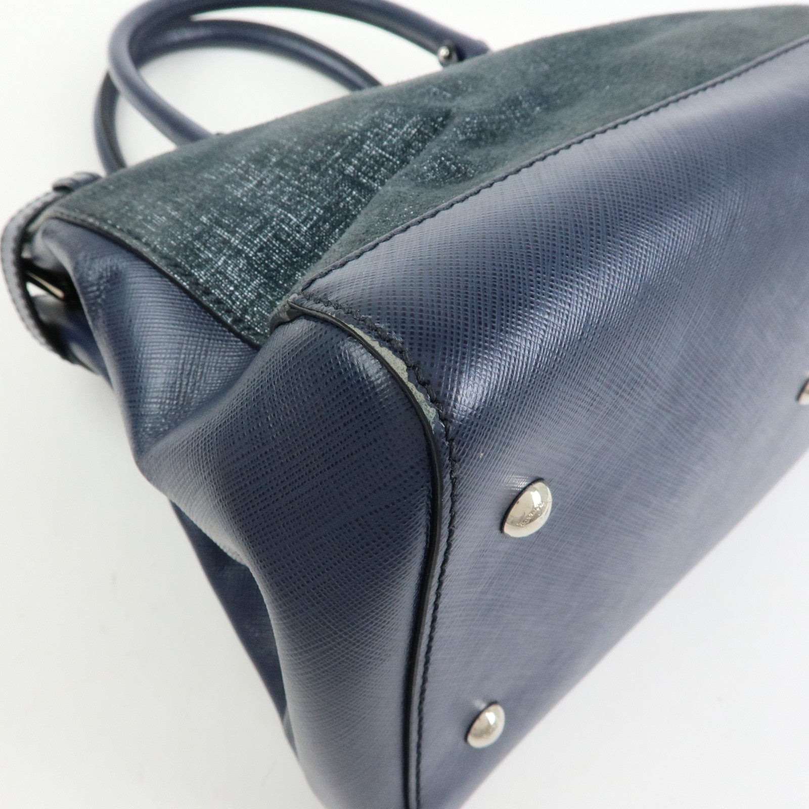 Ferragamo Gancini Canvas Leather 2Way Bag Hand Bag Navy