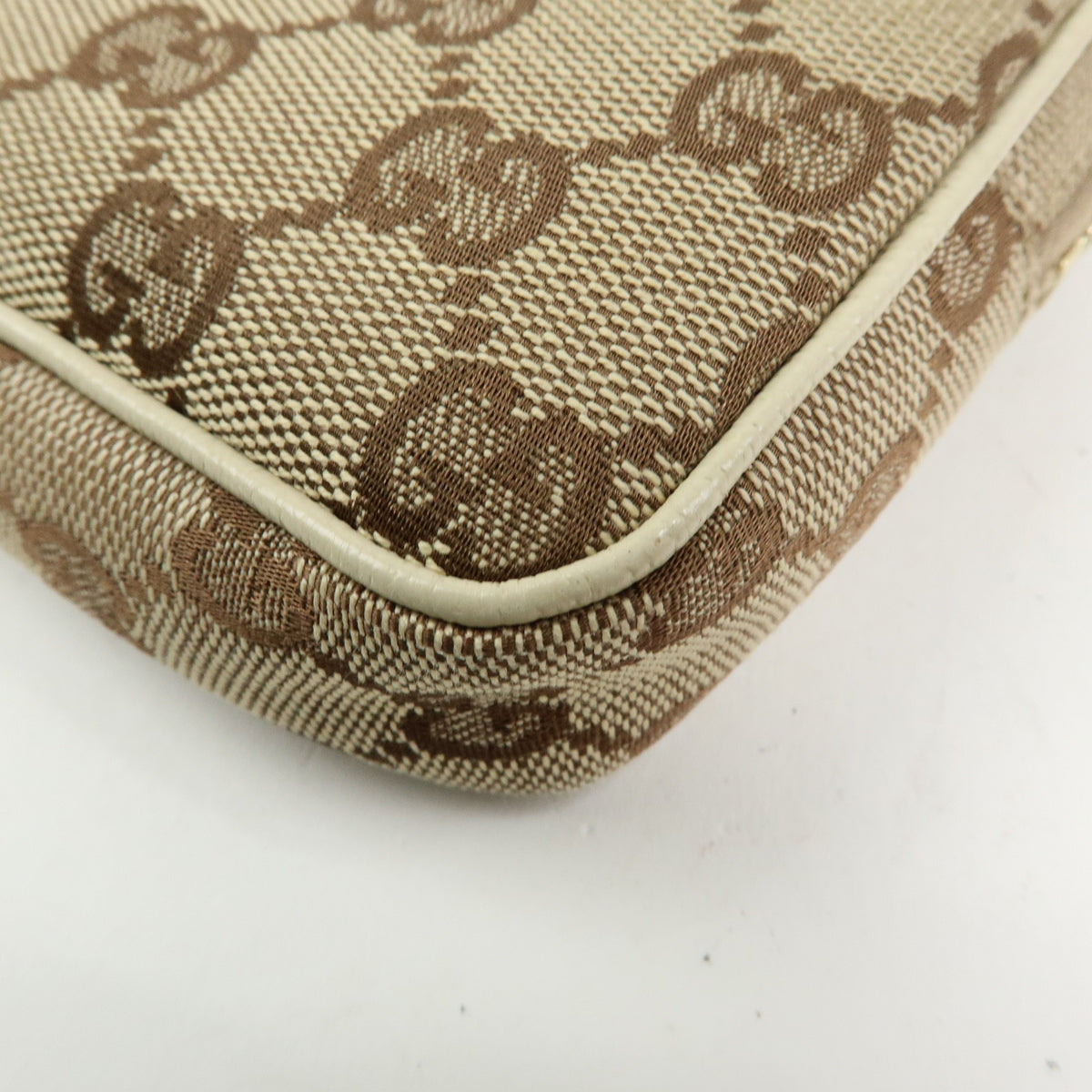 GUCCI GG Canvas Leather Shoulder Crossbody Bag Beige White 120975