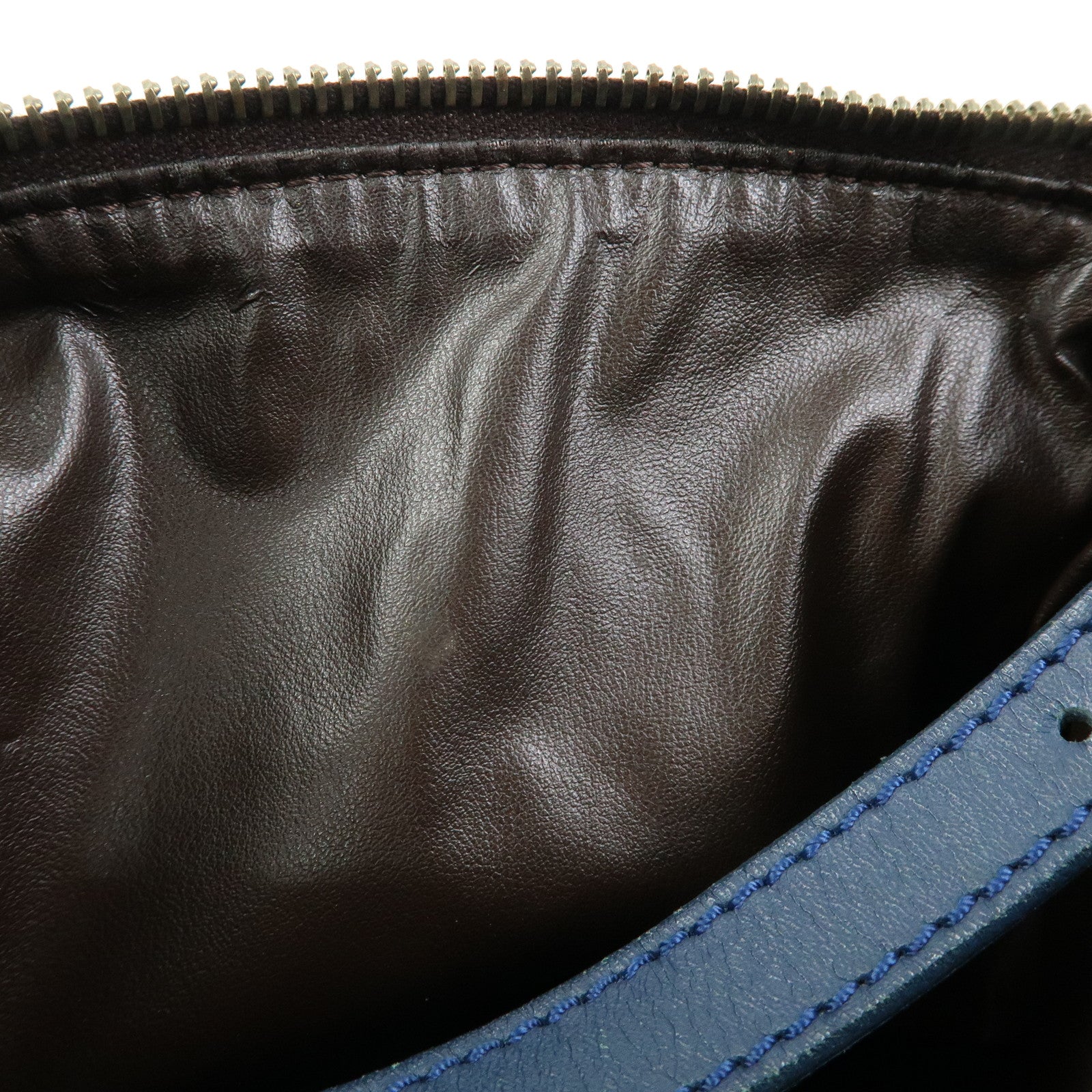 FENDI Zucca Canvas Leather Hand Bag Accessory Pouch Brown Blue 8N0005
