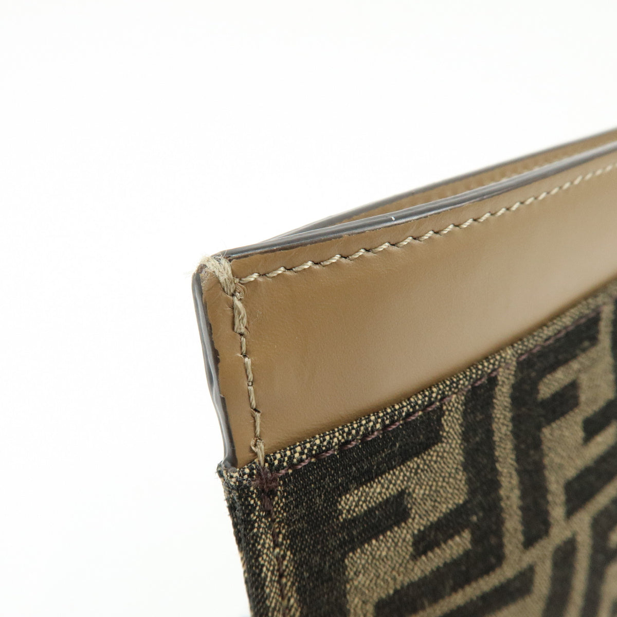 FENDI Zucca Flat Slim Canvas Leather Clutch Bag Pouch Brown 7N0134