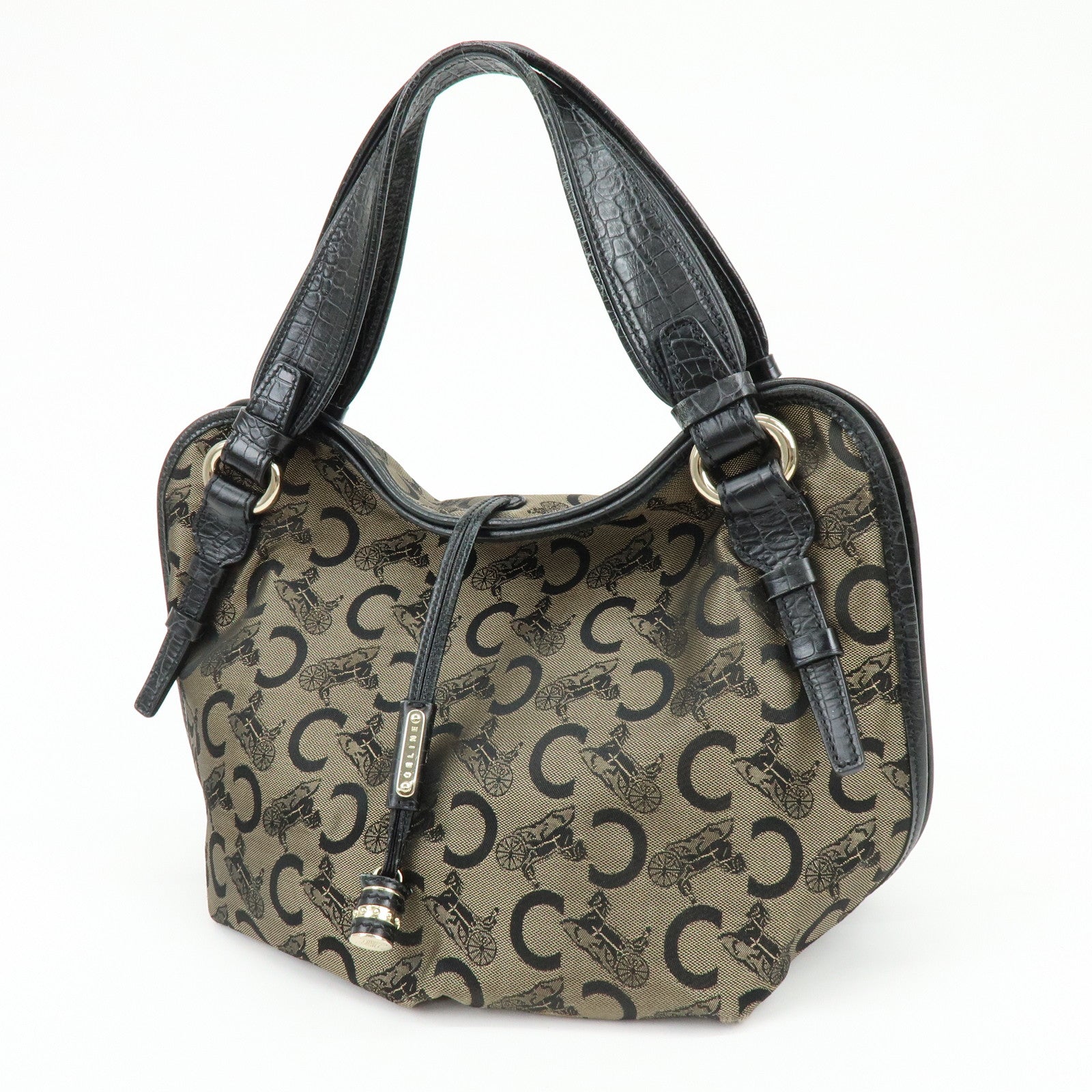 CELINE Bitter Sweet C Sulky Canvas Leather Hand Bag Shoulder Bag Brown