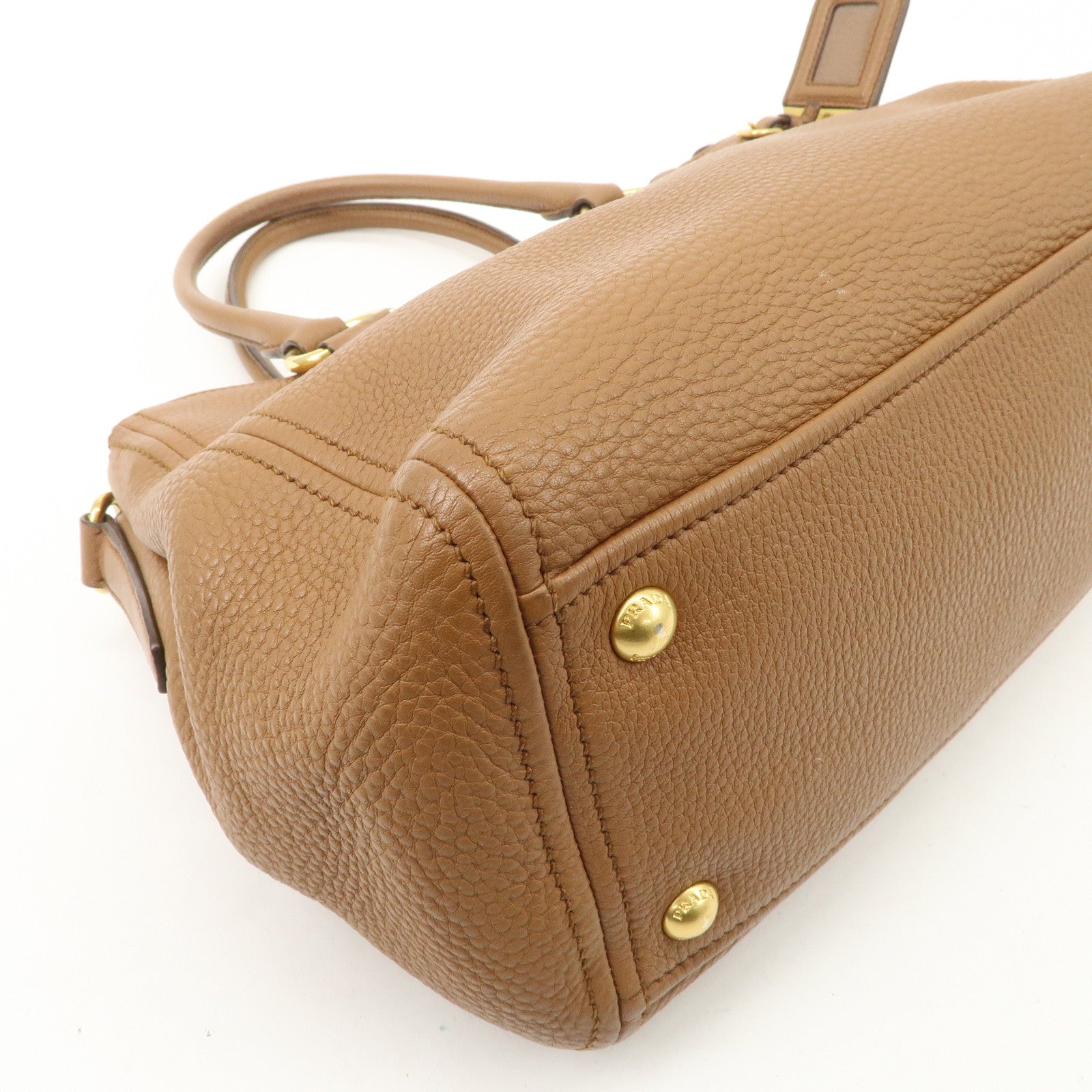 PRADA Logo Leather 2WAY Tote Bag Hand Bag Brown Gold Hardware Used