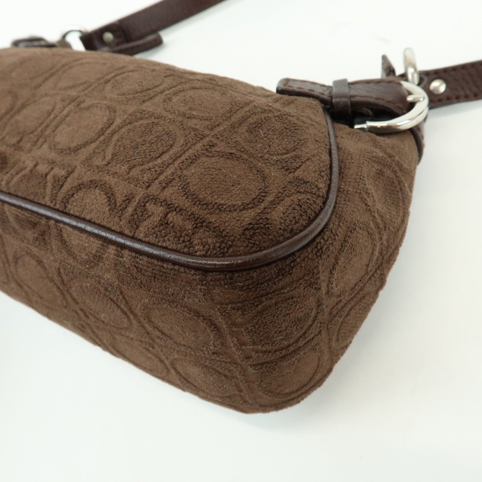 Ferragamo Gancini Pile Leather Shoulder Bag Hand Bag Dark Brown